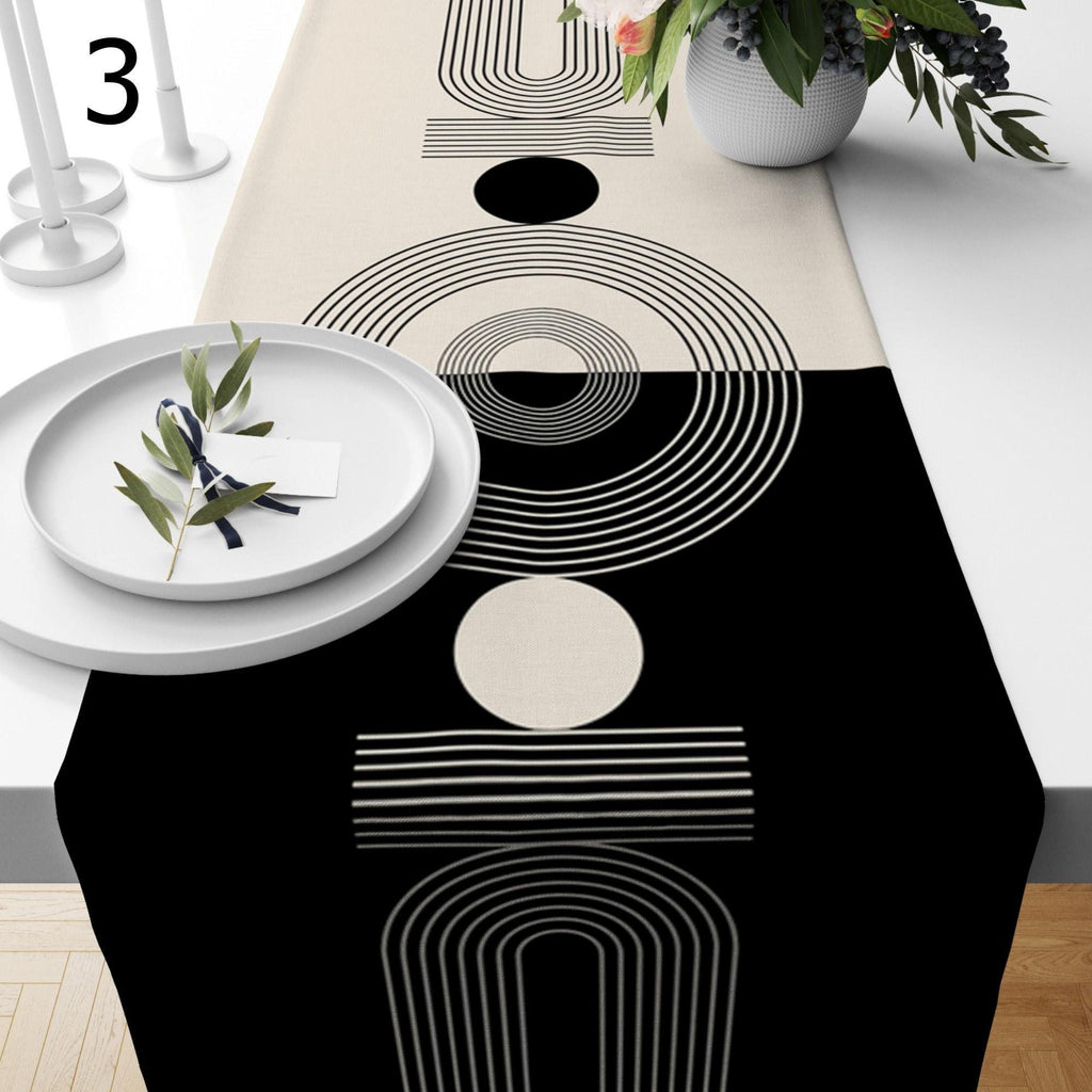 Retro Bauhaus Table Runner, Retro Black White Coffee Table Runner, Mid Century Modern Bauhaus Table Runner, 70s Retro Table Runners