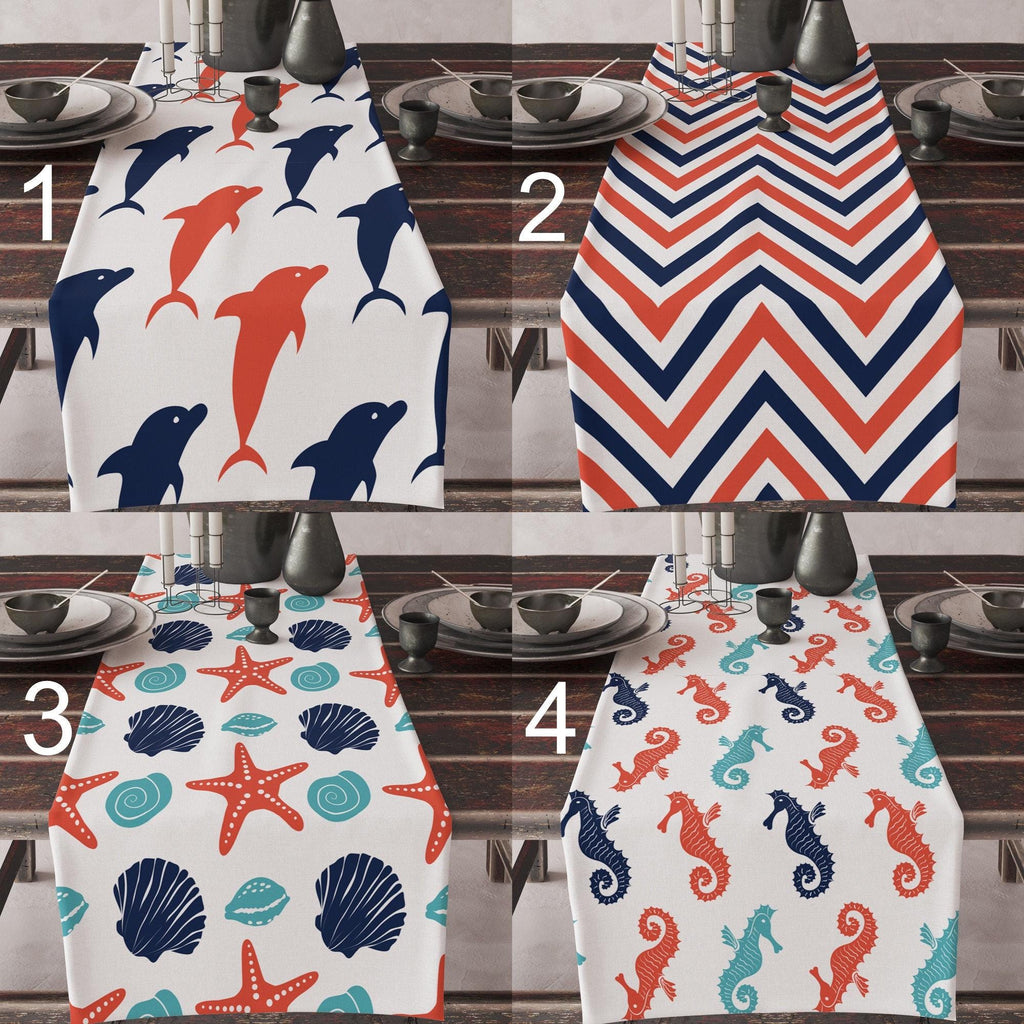 Ocean Starfish Table Runner, Dolphin Fish Table Runner, Nautical Sea Horse Table Runner, Yatch Table Decor, Beach House Decor