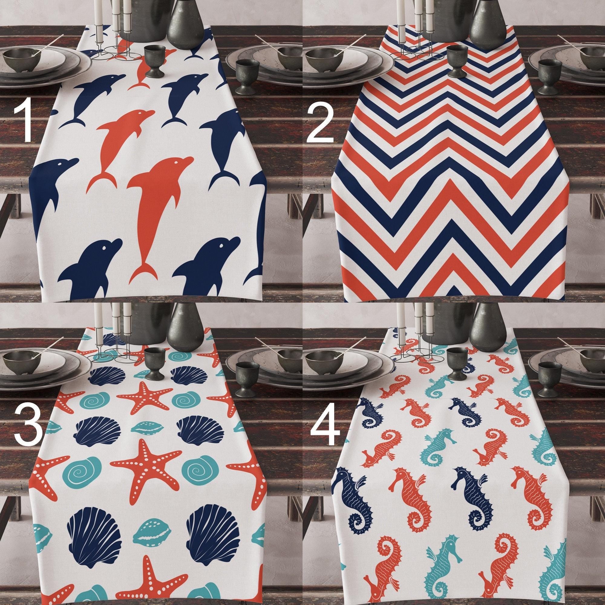 Ocean Starfish Table Runner, Dolphin Fish Table Runner, Nautical Sea Horse Table Runner, Yatch Table Decor, Beach House Decor