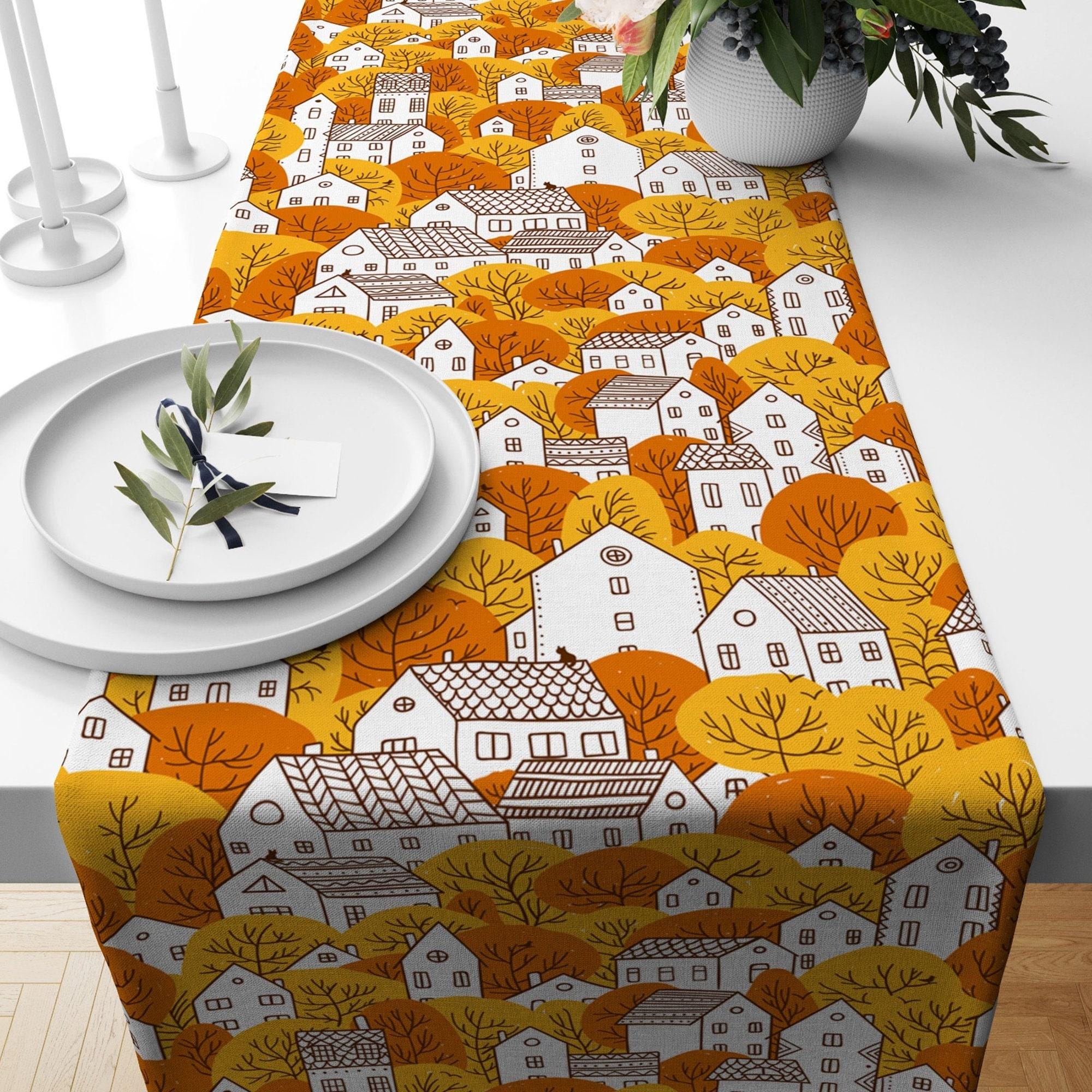 Autumn Plaid Runner, Fall Table Decor, Thanksgiving Table Runner, Halloween Table Runner, Halloween Kitchen Decor,  Thanksgiving Gift