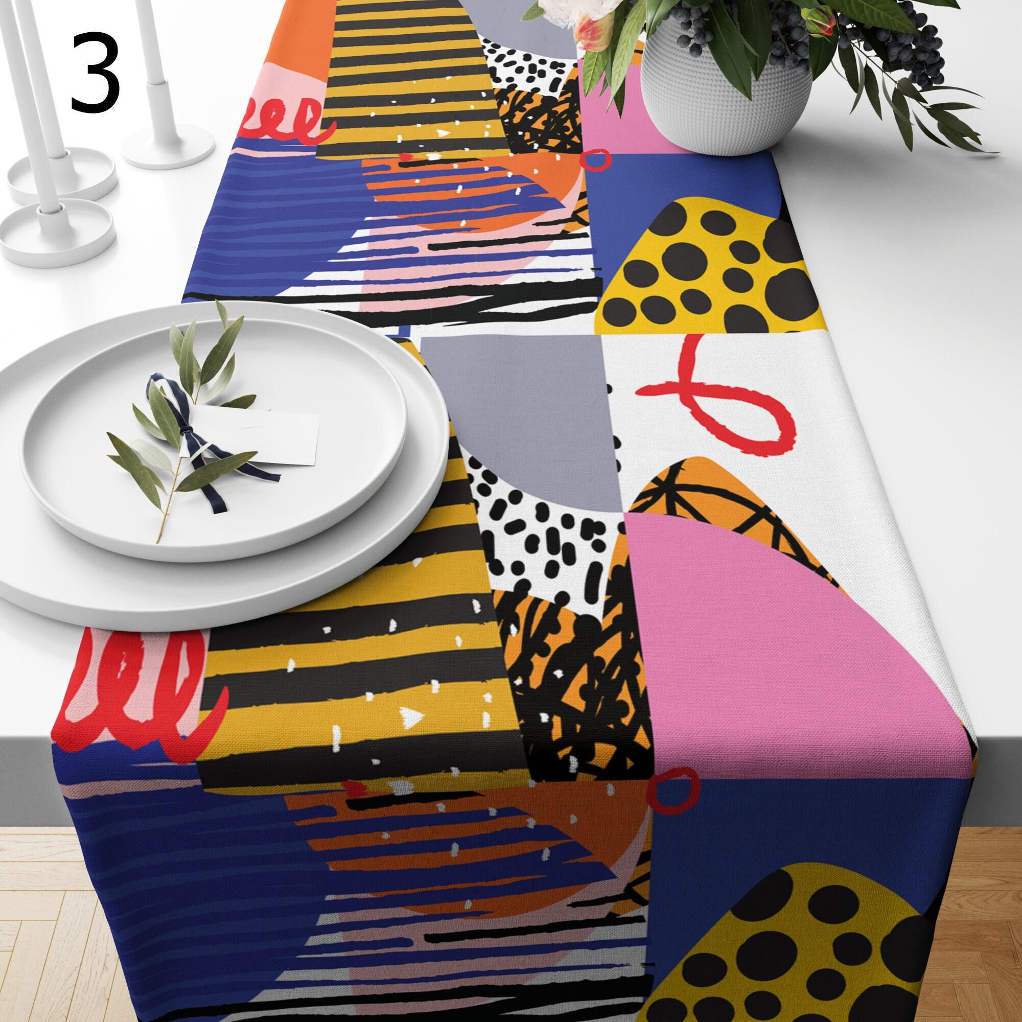 Modern  Abstract Table Runner, Multicolor Painting Table Runner, Boho Colorful Table Runner, Abstract Table Decor, Abstract Tablecloth