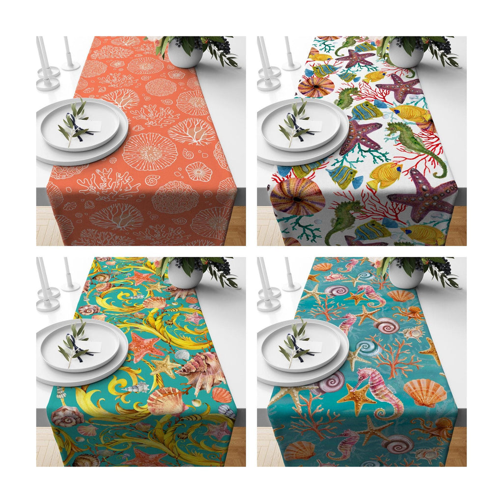 Nautical Table Runner, Coastal Table Runner, Starfish Print Table Decor, Marine Table Runner, Housewarming Gifts, Sea Life Table Decorations