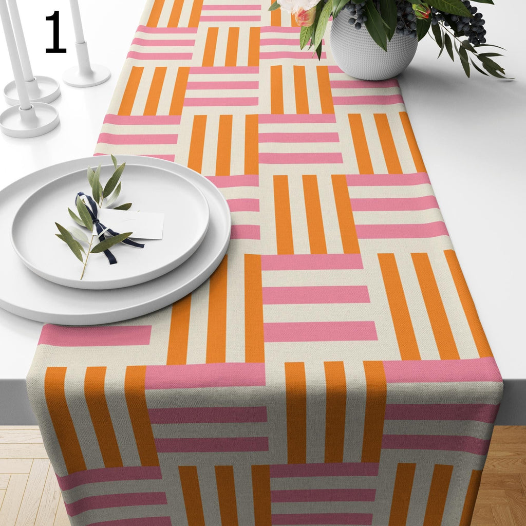Pink Orange Retro Table Runner, 70s Retro Table Runner, Retro Geometric Abstract Table Runner, Mid Century Table Runner, Mcm Table Runners