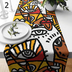 Modern Boho Abstract Face Runners, Face Line Abstract Coffee Table Runner, Modern Abstract Table Covers, Face Lines Painting Table Runners
