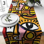 Modern Boho Abstract Face Runners, Face Line Abstract Coffee Table Runner, Modern Abstract Table Covers, Face Lines Painting Table Runners