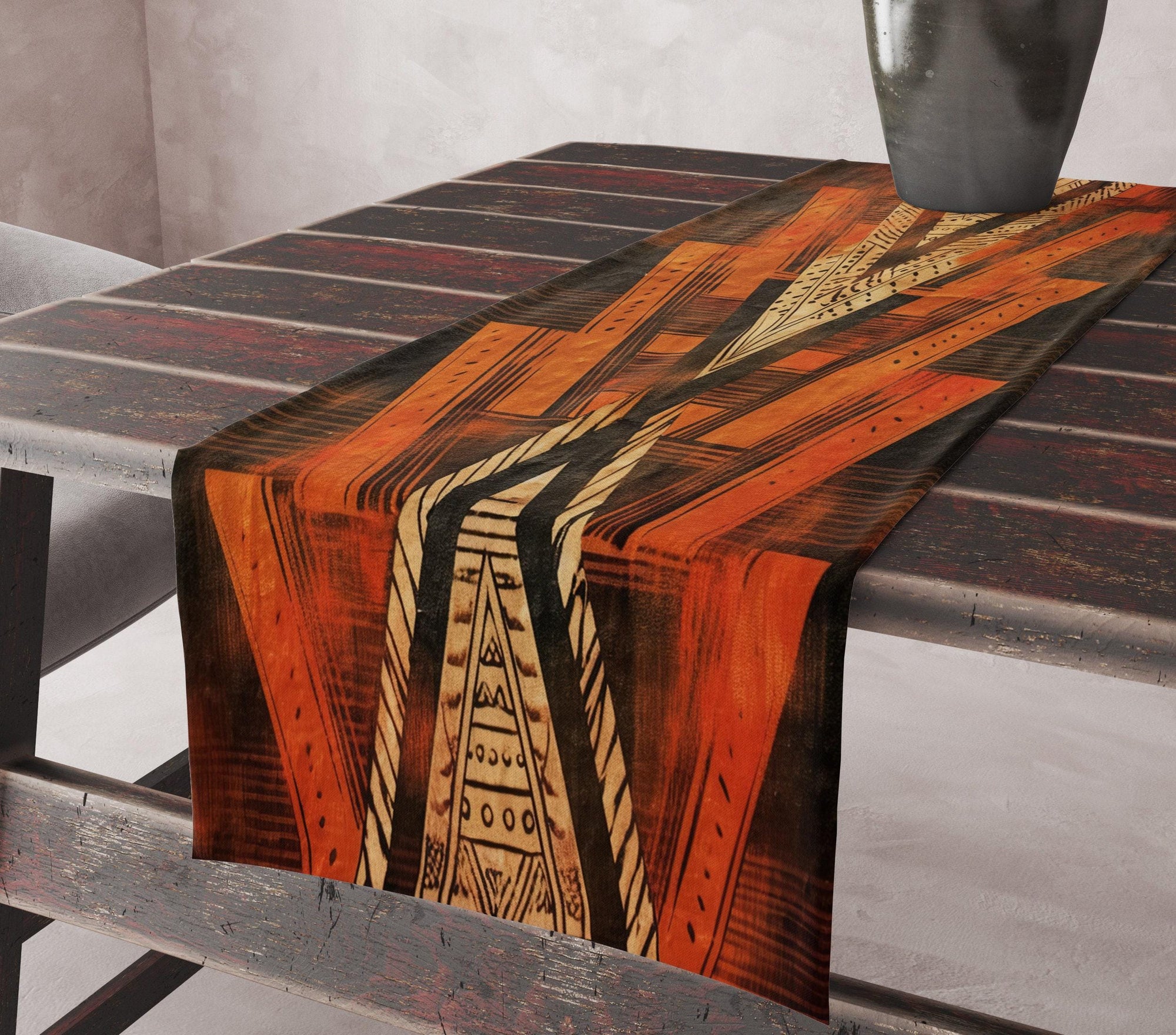 Ethnic Table Runner, African Geometric Tribal Table Runner, Aztec Table Runners, Terracotta Southwestern Table Runners