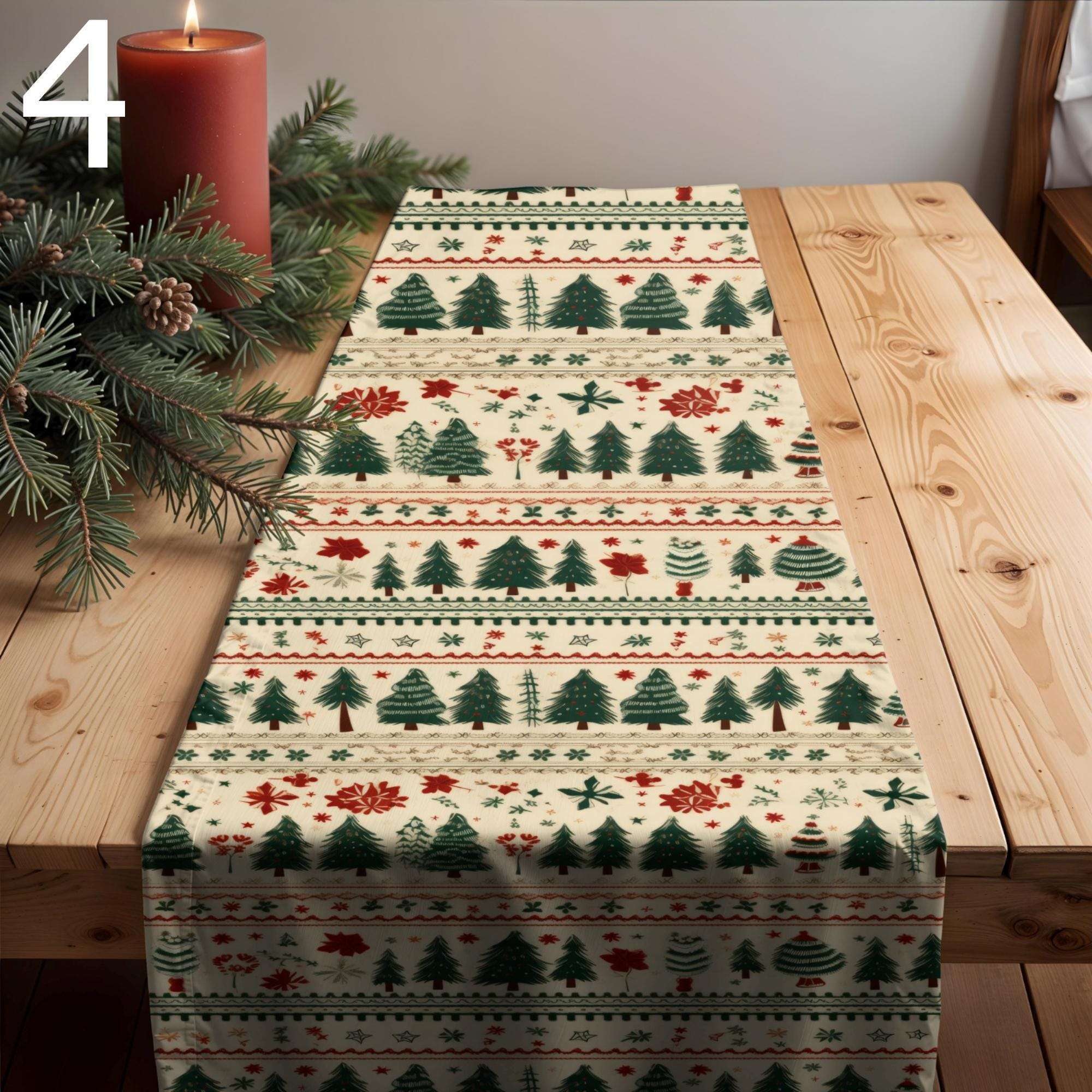 Christmas Snowflake Table Runner, Christmas Table Decor, Christmas Pine Tree Table Runner, Xmas Table Runner, Christmas Party Table Runner