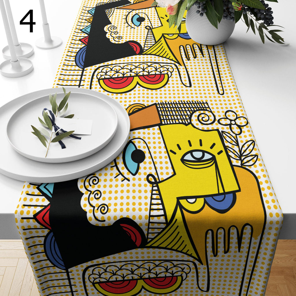 Modern Art Face Line Table Runner, Modern Abstract Table Runner, Face Lines Painting Table Runner, Abstract Table Decor, Abstract Tablecloth