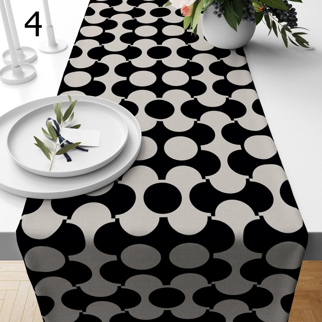 Mid Century Bauhaus Table Runner, Retro Abstract Table Runner, 70s Bauhaus Retro Table Runner Gift, Black White Retro Table Runners