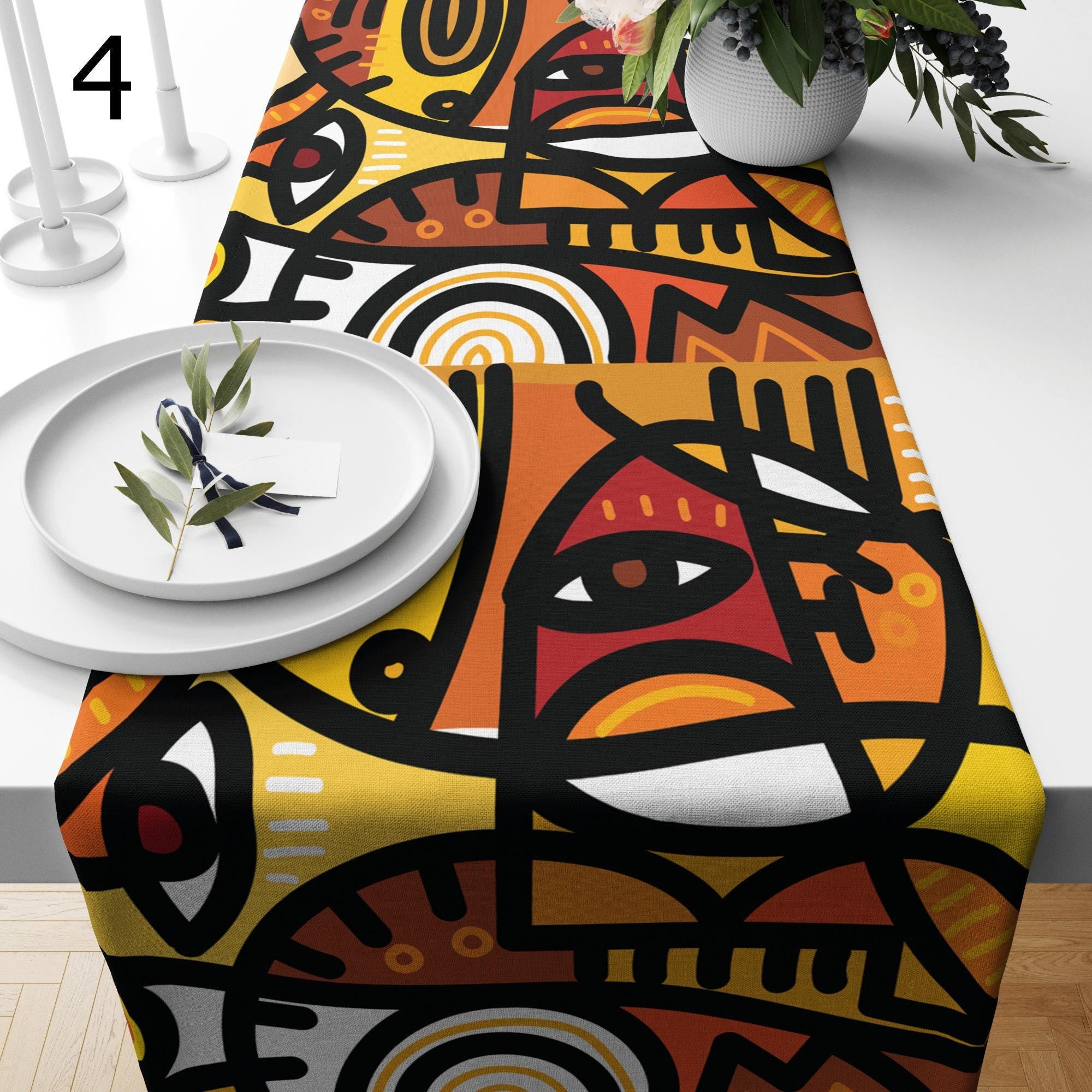 Modern Boho Abstract Face Runners, Face Line Abstract Coffee Table Runner, Modern Abstract Table Covers, Face Lines Painting Table Runners