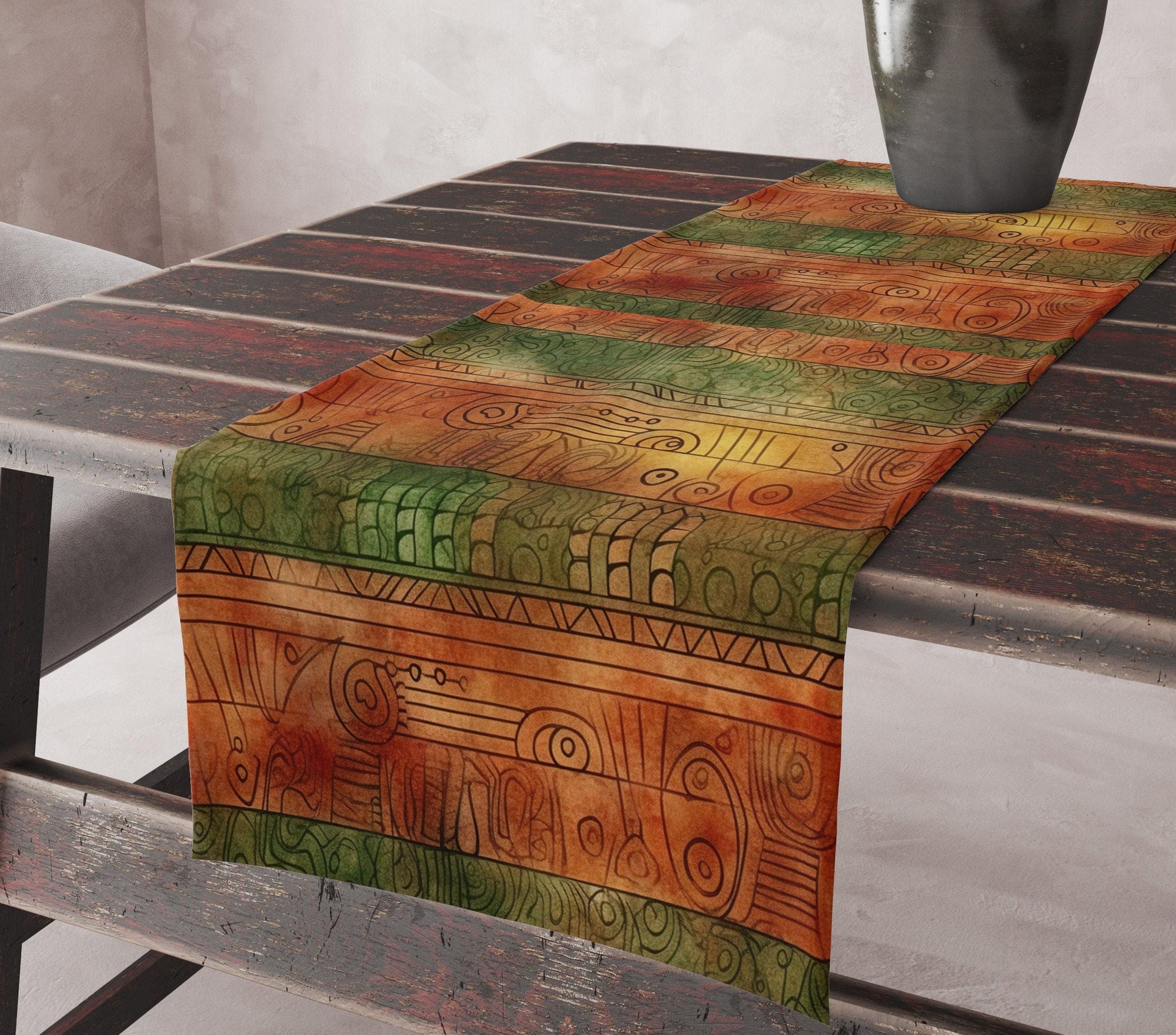 Ethnic Table Runner, African Geometric Tribal Table Runner, Aztec Table Runners, Terracotta Southwestern Table Runners