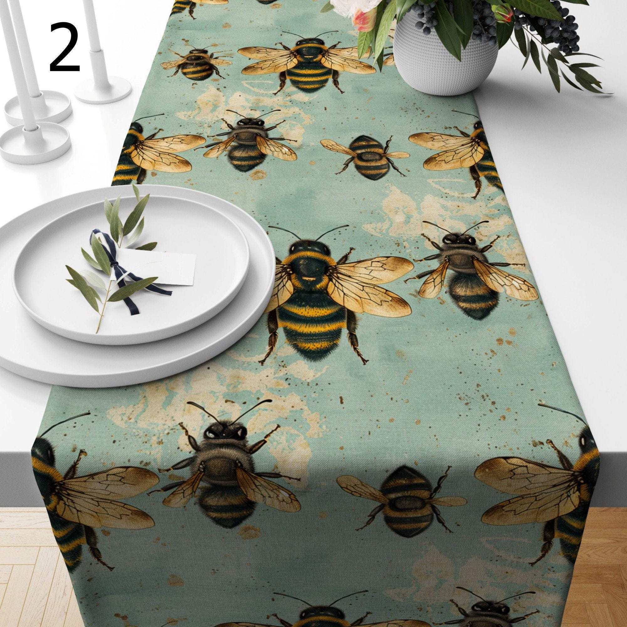 Bee Table Runner, Honey Bees Hives Table Runner, Country Farmhouse Kitchen Table Decor, Bee Yellow Table Runners