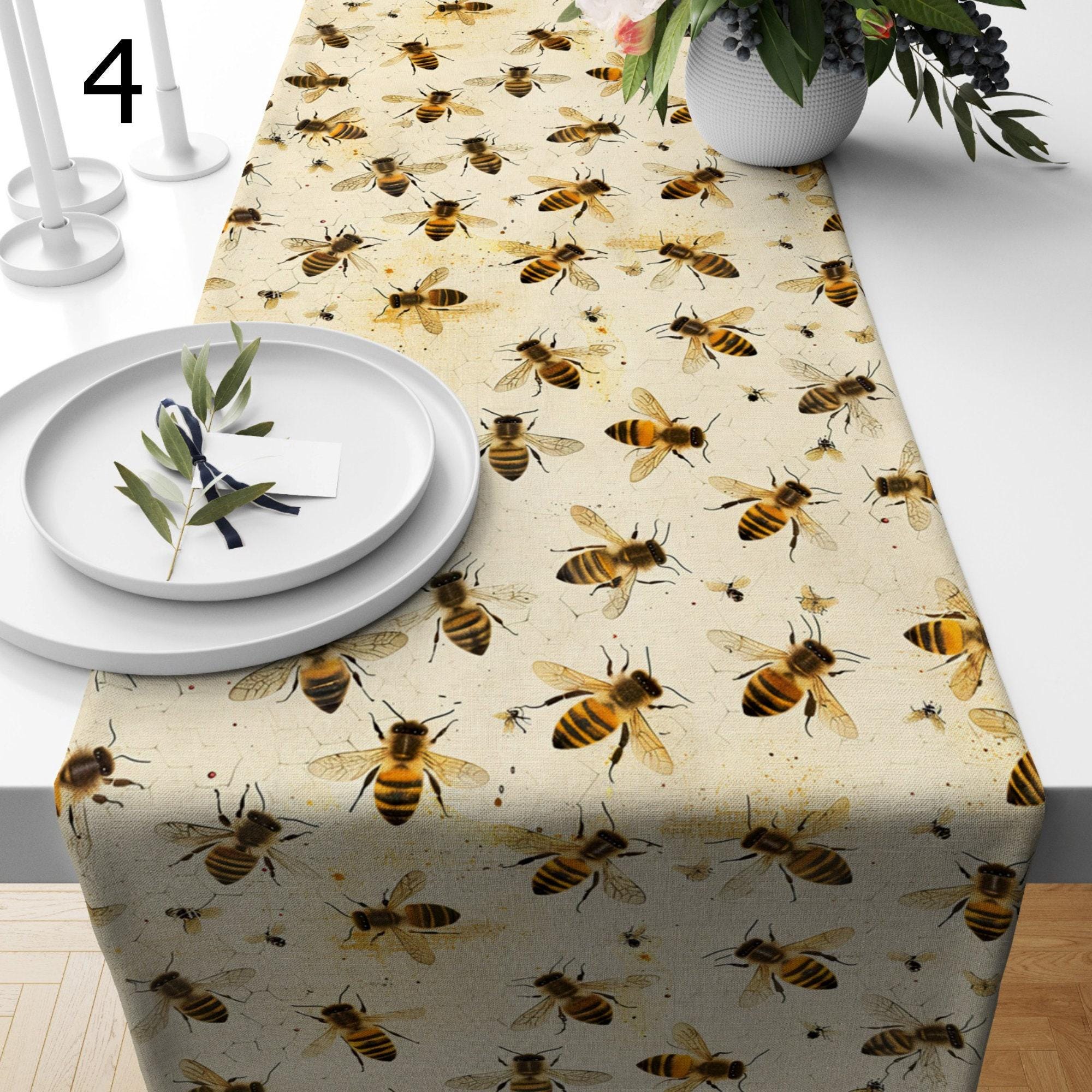 Bee Table Runner, Honey Bees Hives Table Runner, Country Farmhouse Kitchen Table Decor, Bee Yellow Table Runners