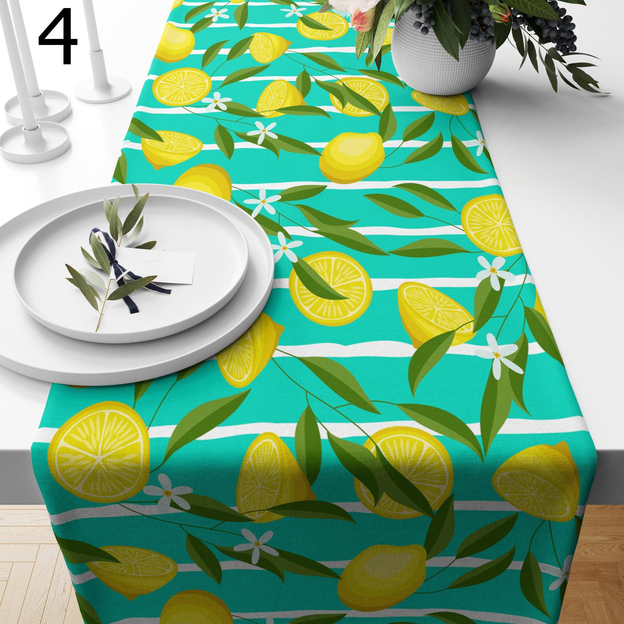 Lemon Table Runner, Mediterranean Lemon Grove Table Runners, Fresh Lemon Summer Table Runners, Sicilian Citrus Inspired Table Decor
