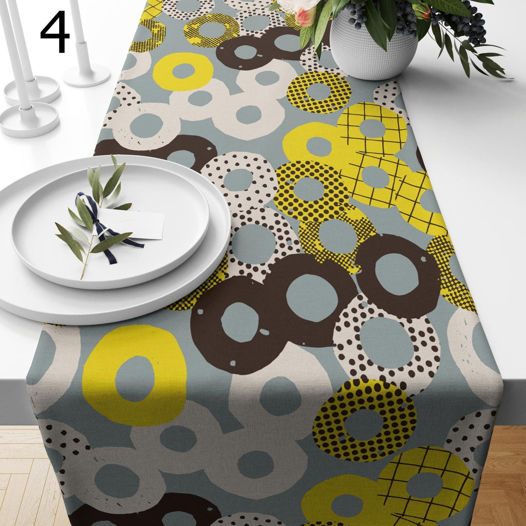 Mid Century Table Runner, Retro Geometric Table Runner, Mid Century Modern Circles & Abstract Print Table Runners, Geometric Table Decor