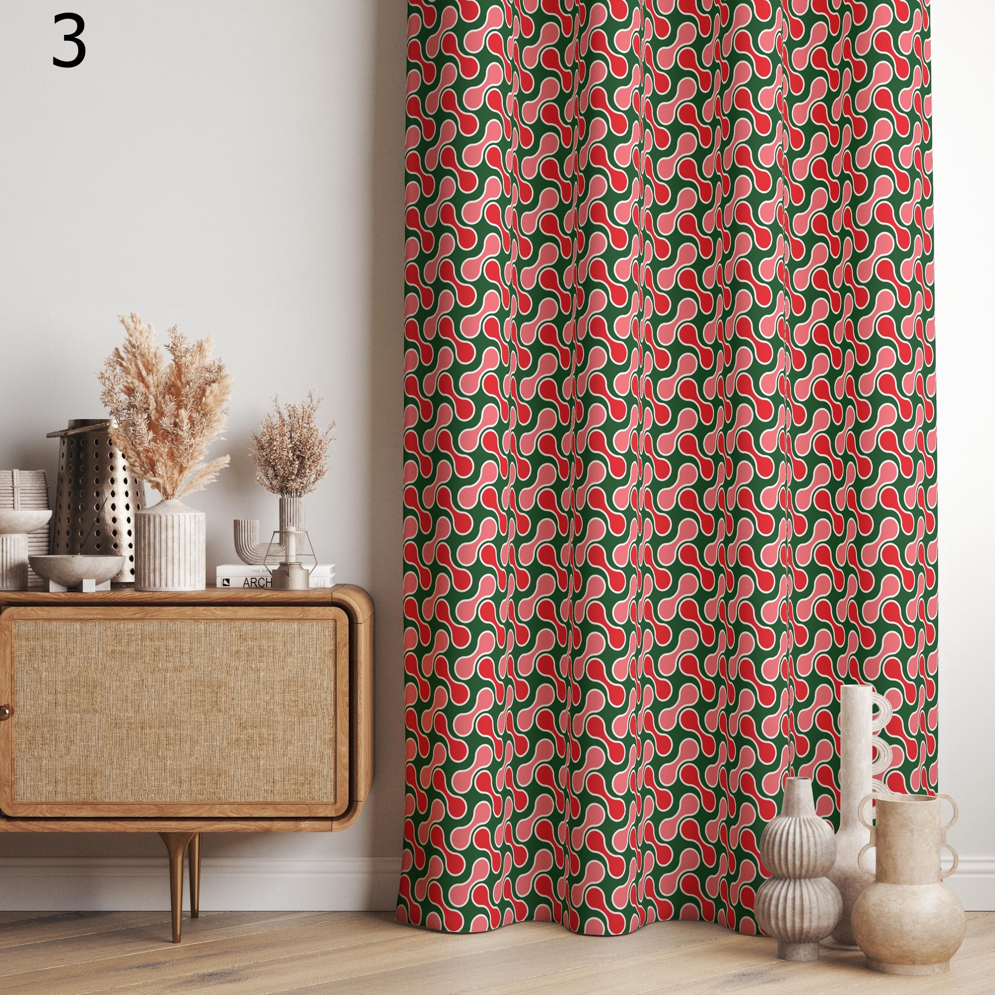 Retro Wave Curtains, 70s Geometric Curtains, Mid-Century Modern Drapes, Retro Dotted Style Curtains, Mid Century Curtain Panels