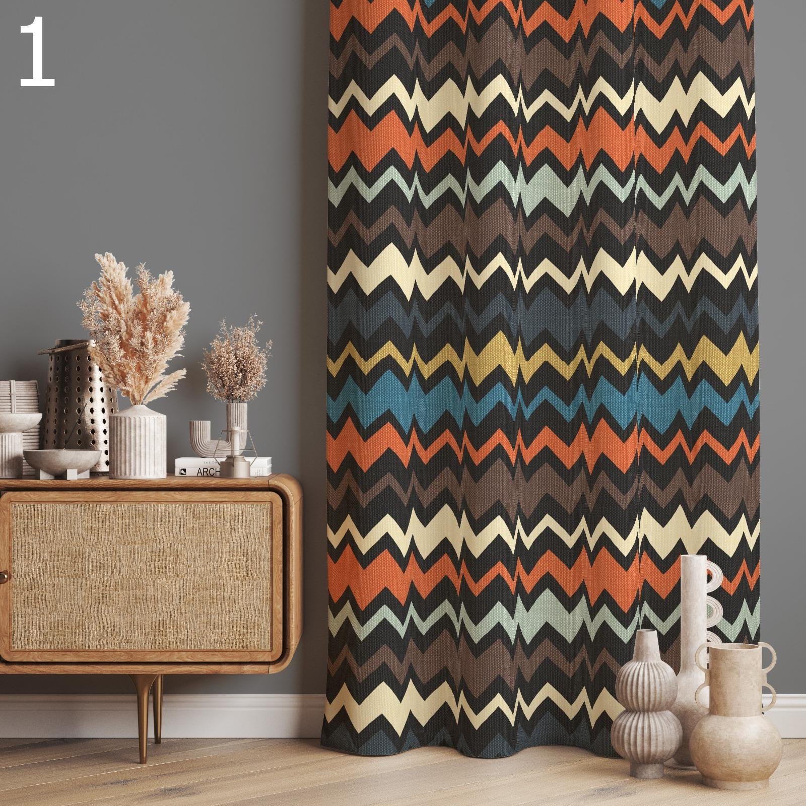 Retro Curtain, Mid Century Printed Curtains, Retro 70s Drapes, Mcm Curtains, Vintage Colorful Retro Geometric Curtain Panels