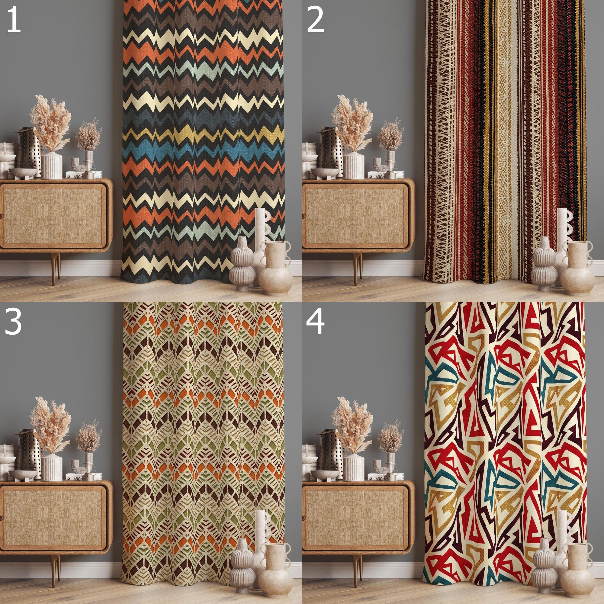 Retro Curtain, Mid Century Printed Curtains, Retro 70s Drapes, Mcm Curtains, Vintage Colorful Retro Geometric Curtain Panels