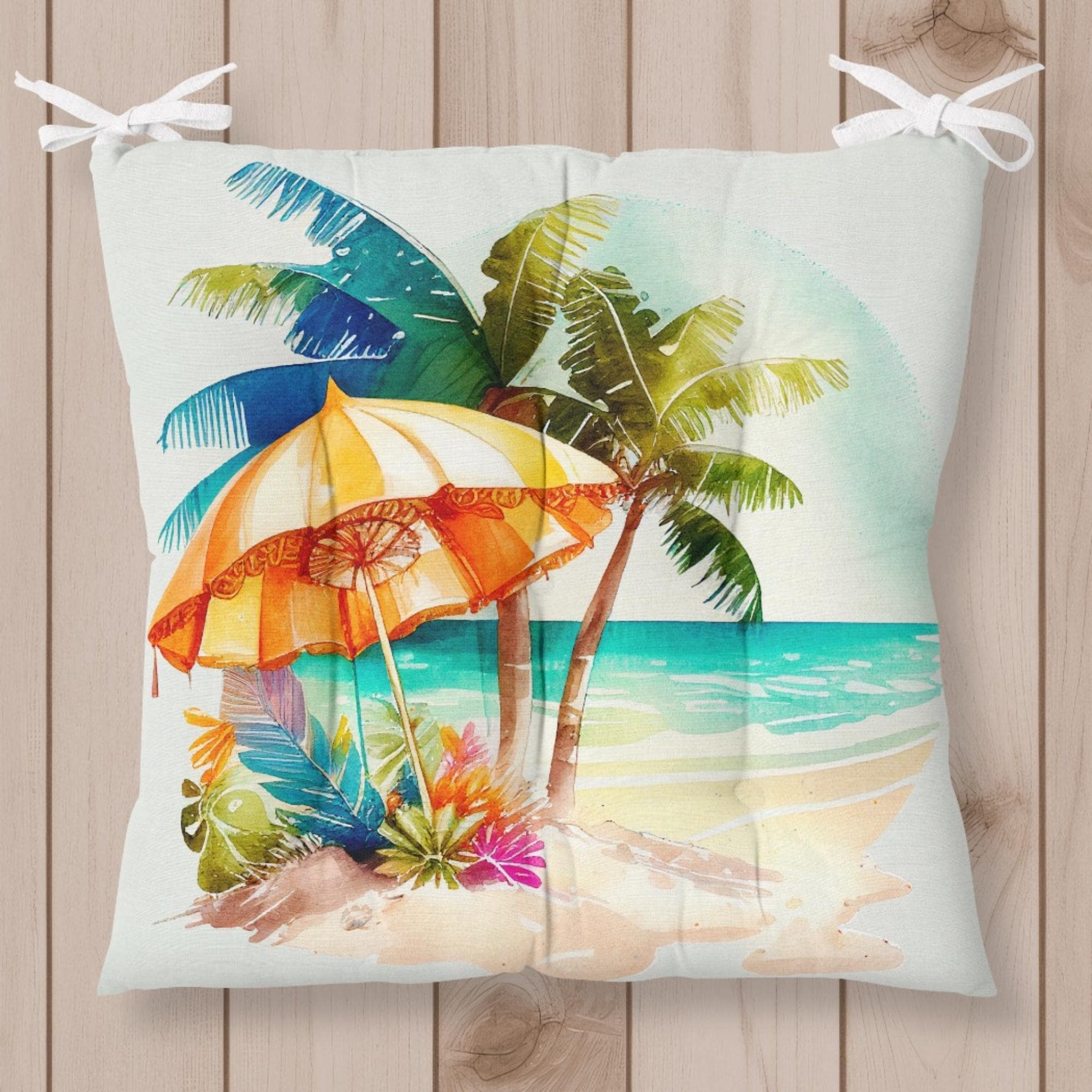 Summer Chair Cushions, Tropical Palm Square Chair Pad, Chair Cushion with Ties, Kitchen Seat Pad, Chair Pads with Ties, Patio Chair Cushions