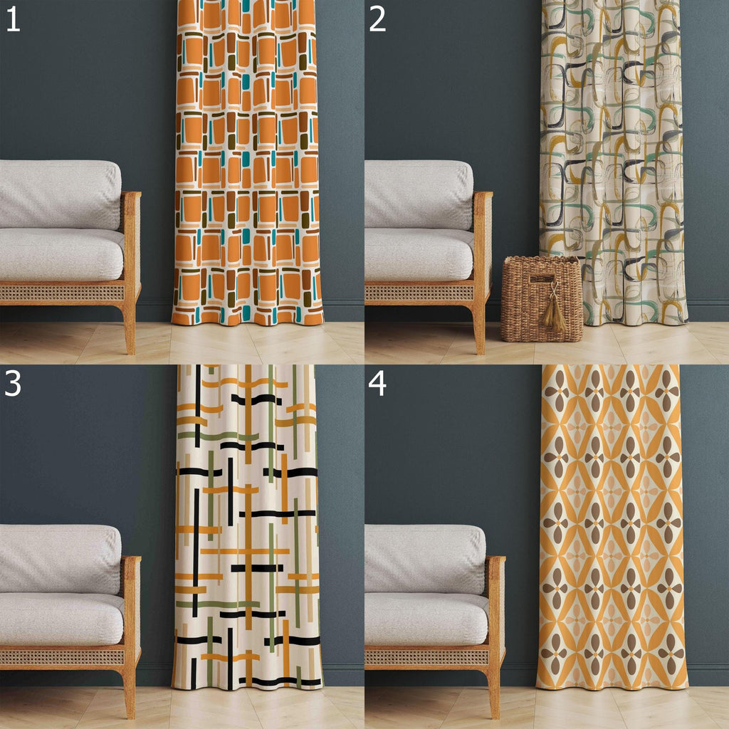Mid Century Modern Curtains, 70s Curtains, Retro Orange Curtain, Retro Geometric Abstract Curtain, Mod Print Drapes, Retro 80s Curtains