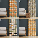 Mid Century Modern Curtains, 70s Curtains, Retro Orange Curtain, Retro Geometric Abstract Curtain, Mod Print Drapes, Retro 80s Curtains
