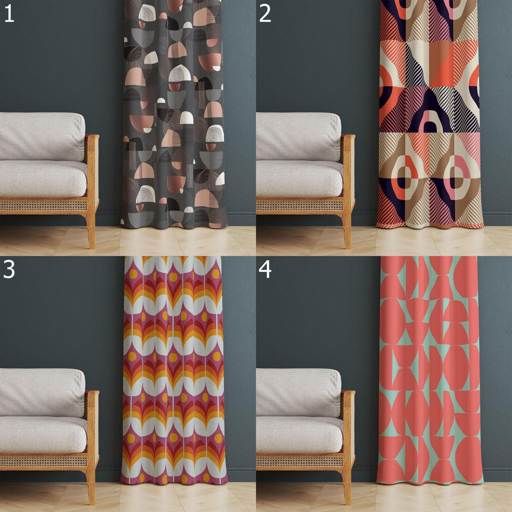 Grey Abstract Curtains, Mid Century Grey Curtains, Modern Grey Panels, Grey Grommet Drapes, MCM Abstract Panel Curtains