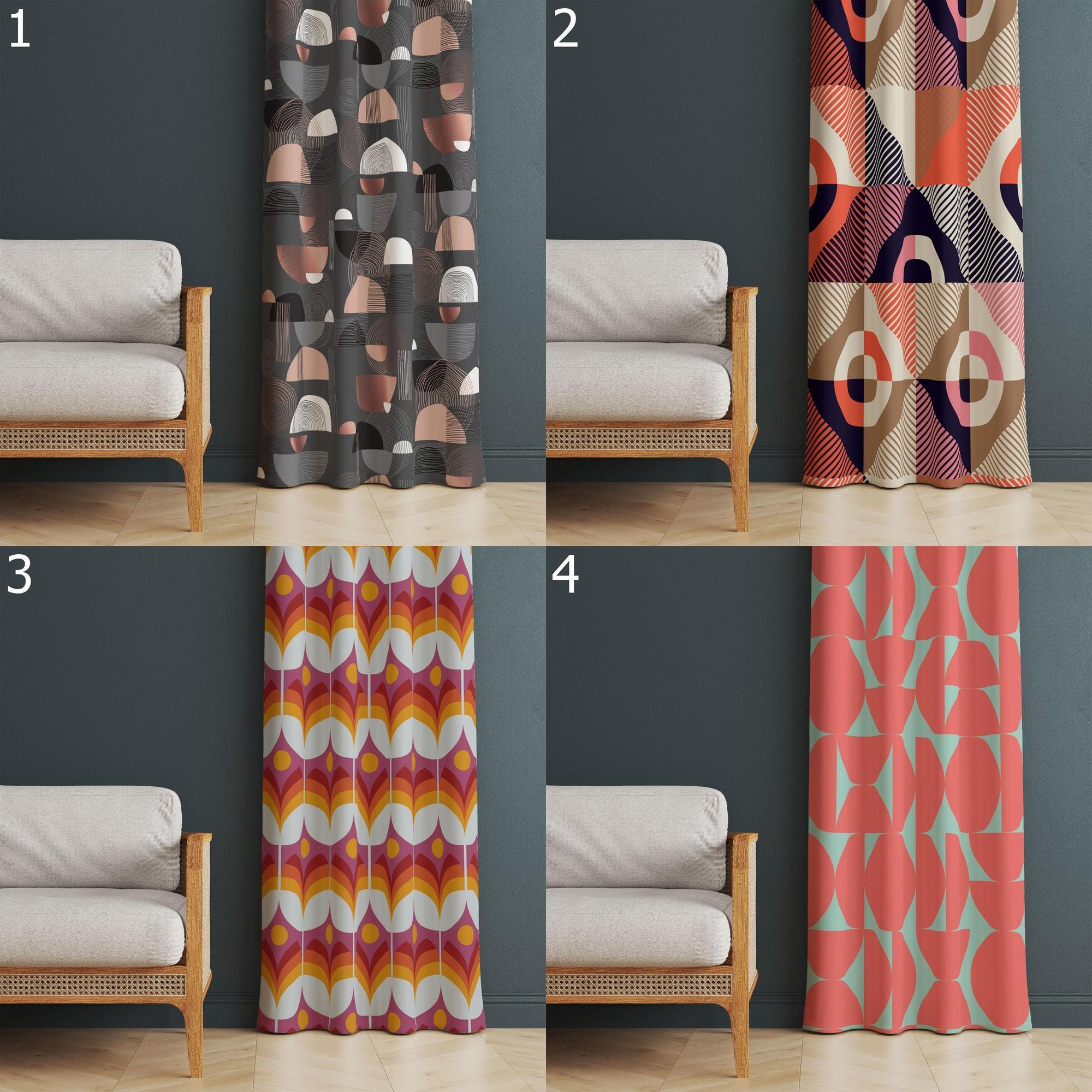 Grey Abstract Curtains, Mid Century Grey Curtains, Modern Grey Panels, Grey Grommet Drapes, MCM Abstract Panel Curtains