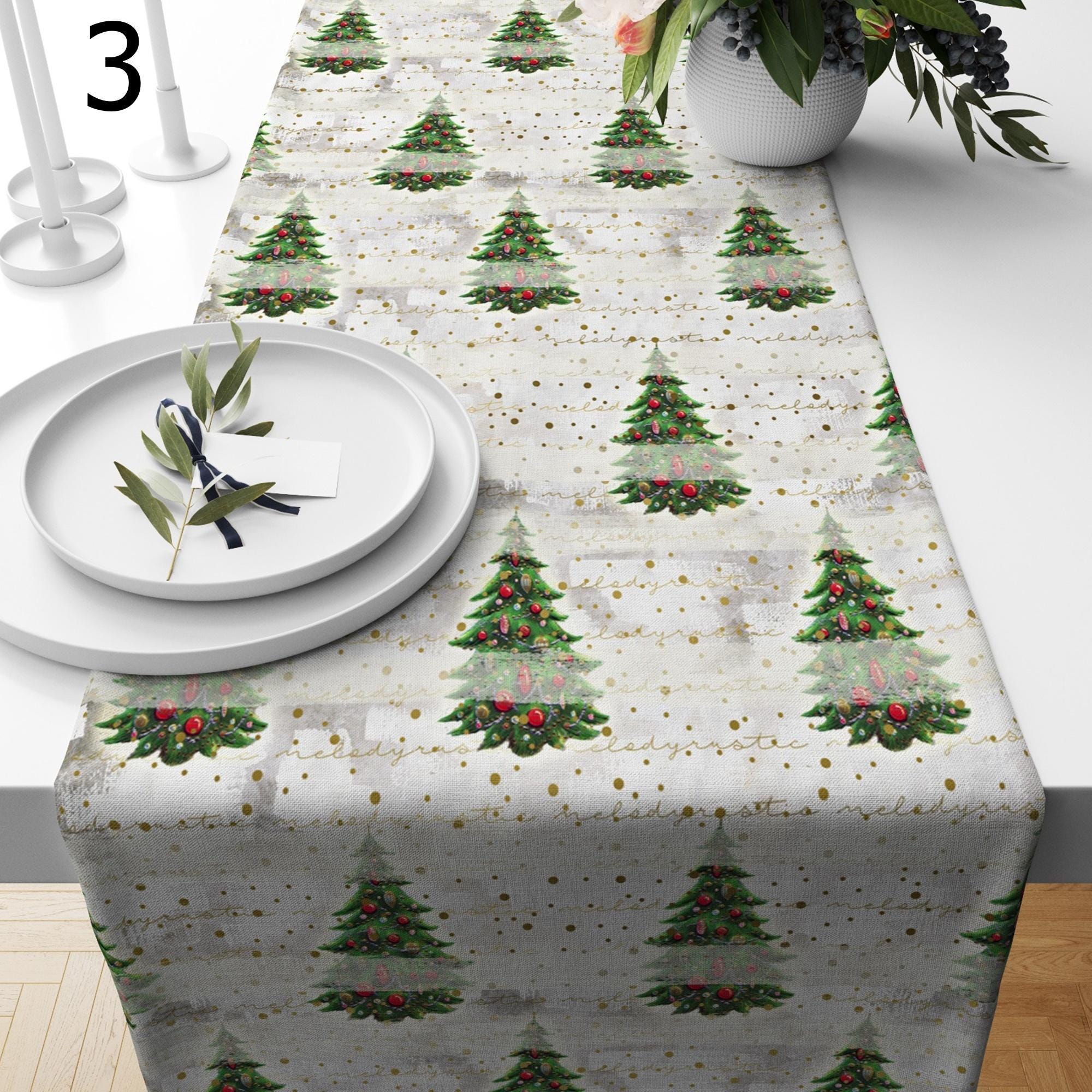 Christmas Tree Table Runner, Merry Christmas Pine Trees Table Runenrs,  Xmas Holiday Pine Tree Table Runner, Christmas Joy Table Runners