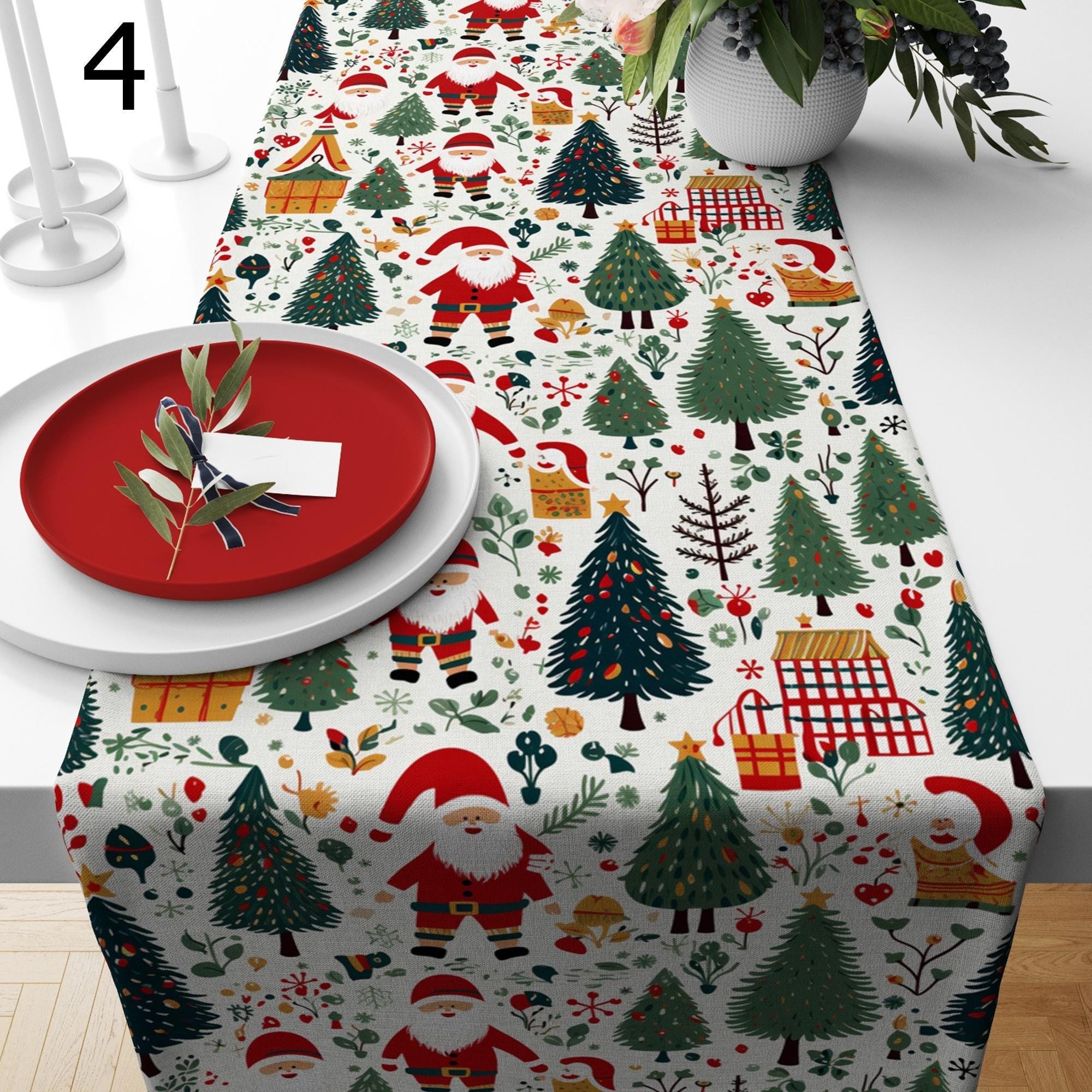 Christmas Tree Table Runner, Merry Christmas Pine Trees Table Runenrs,  Xmas Holiday Pine Tree Table Runner, Christmas Joy Table Runners