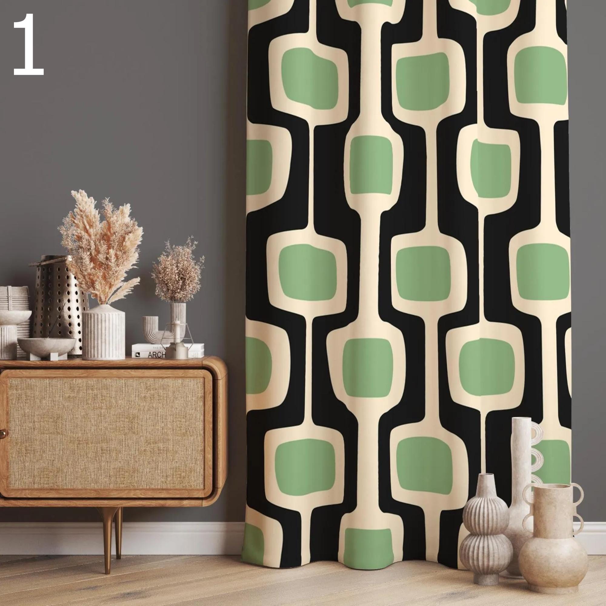Retro Geometric Curtains, Mid Century Modern Window Drapes, 70s Style Colorful Curtains, Funky Bold Pattern Drapes, Vintage Modern Curtains