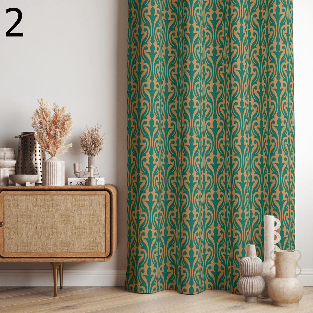 Retro Geometric Panels, Retro Boho Curtain, Mid-Century Inspired Drapes, Vintage Patterned Curtain Panels