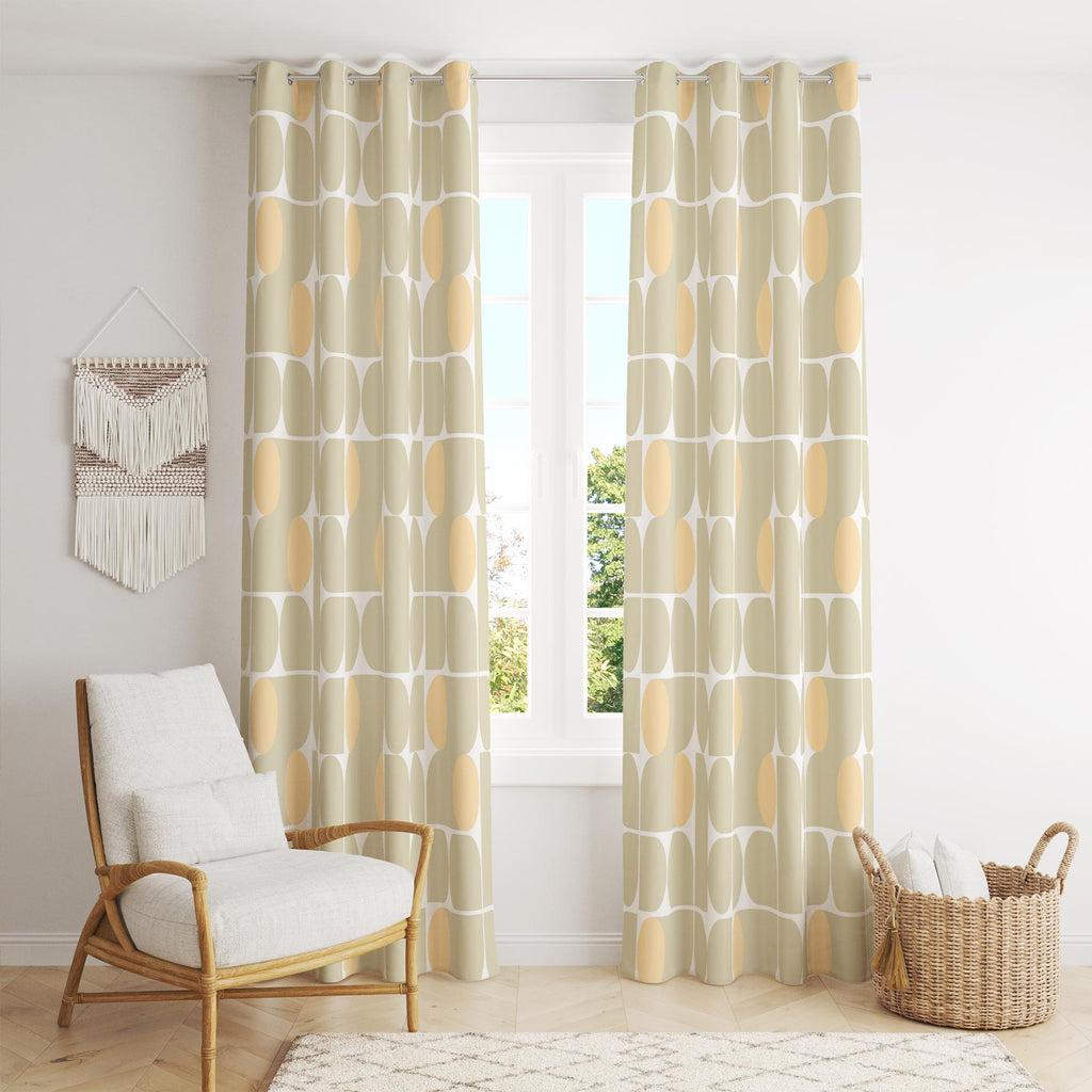 Retro Bauhaus Curtains, Mid Century Curtain, 70s 80s Window Curtain, Retro Bauhaus Living Room Curtain, Sage Geometric Abstract Curtains