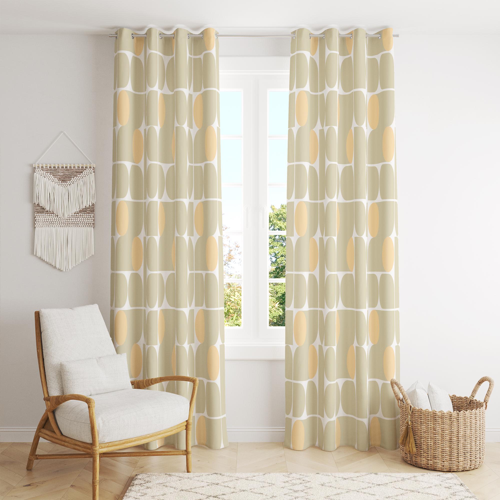Retro Bauhaus Curtains, Mid Century Curtain, 70s 80s Window Curtain, Retro Bauhaus Living Room Curtain, Sage Geometric Abstract Curtains