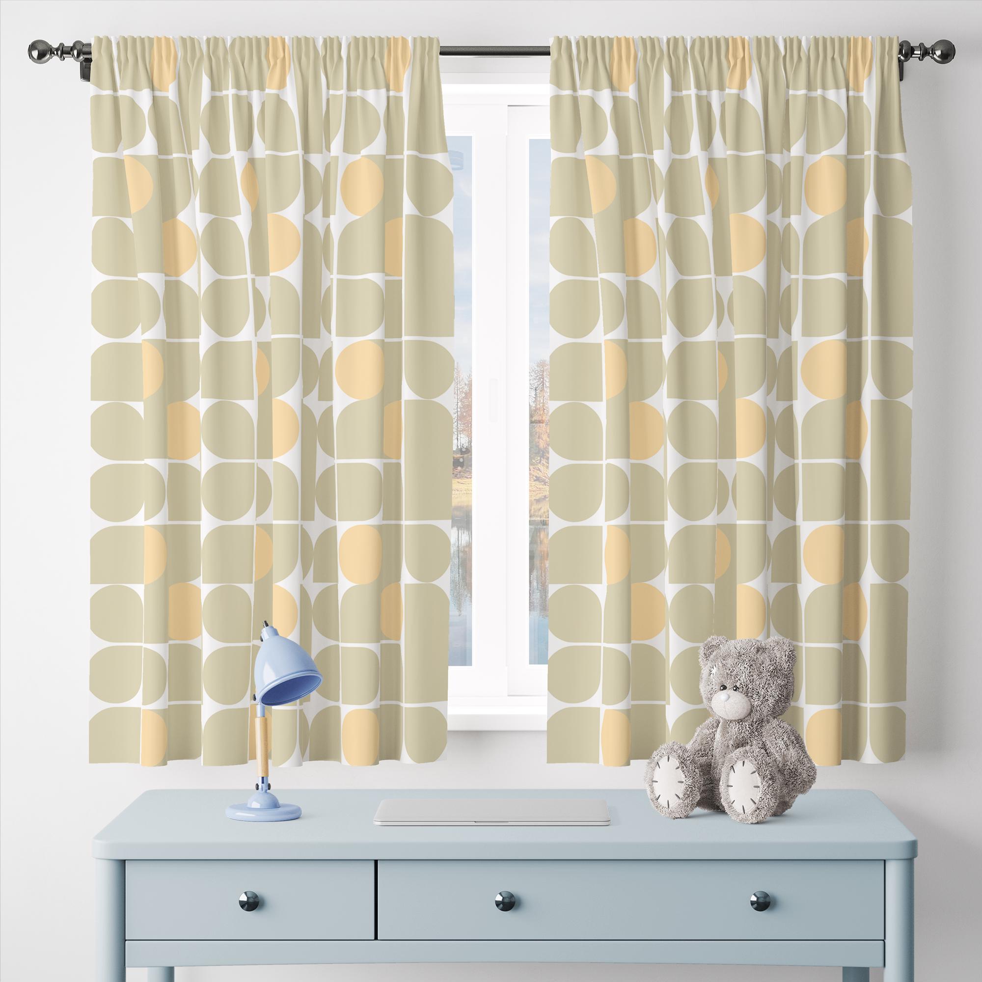 Retro Bauhaus Curtains, Mid Century Curtain, 70s 80s Window Curtain, Retro Bauhaus Living Room Curtain, Sage Geometric Abstract Curtains