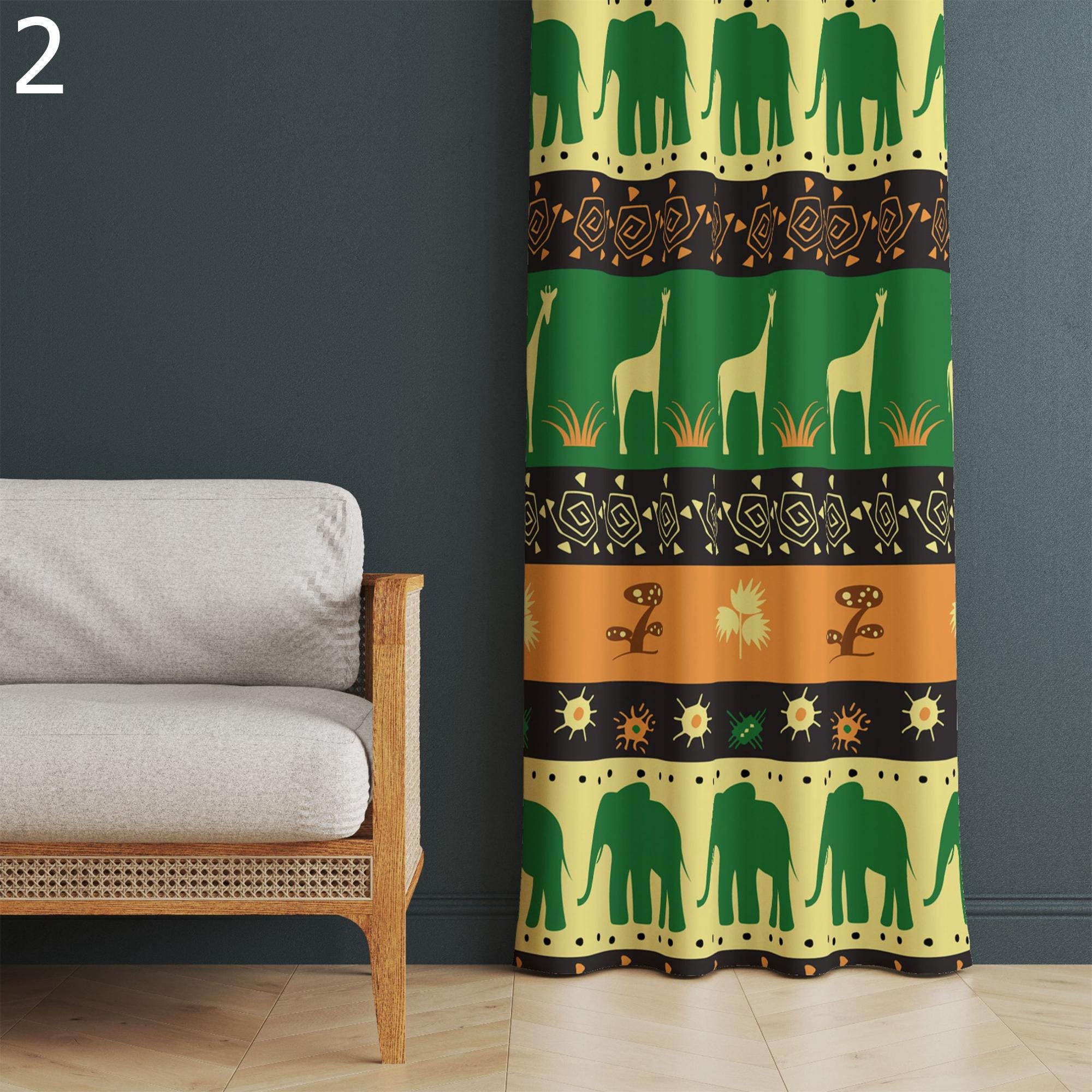 African Vintage Grommet Curtain, African Print Drapes, Ethnic Curtains, African Leopard Curtains, African Animals Blackout Curtain