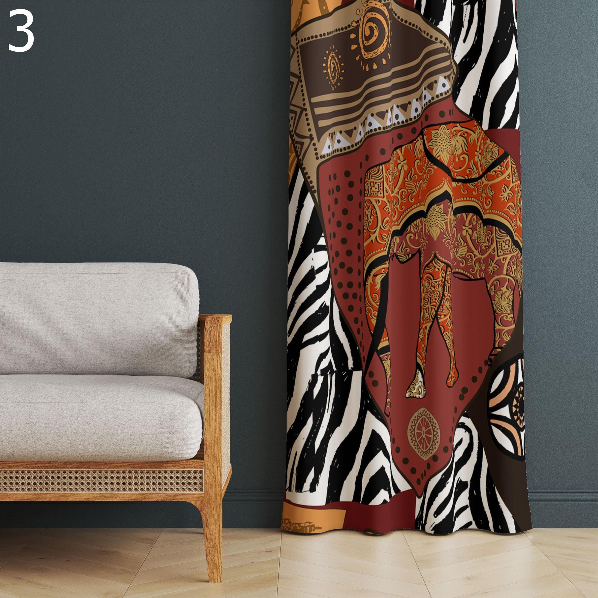 African Vintage Grommet Curtain, African Print Drapes, Ethnic Curtains, African Leopard Curtains, African Animals Blackout Curtain