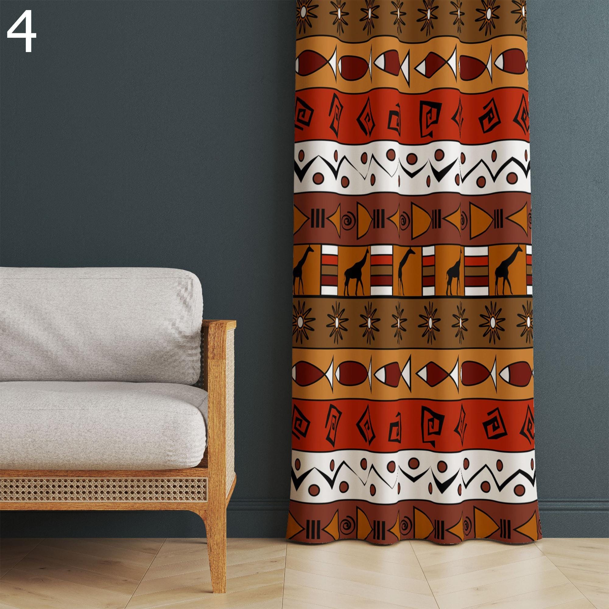 African Vintage Grommet Curtain, African Print Drapes, Ethnic Curtains, African Leopard Curtains, African Animals Blackout Curtain