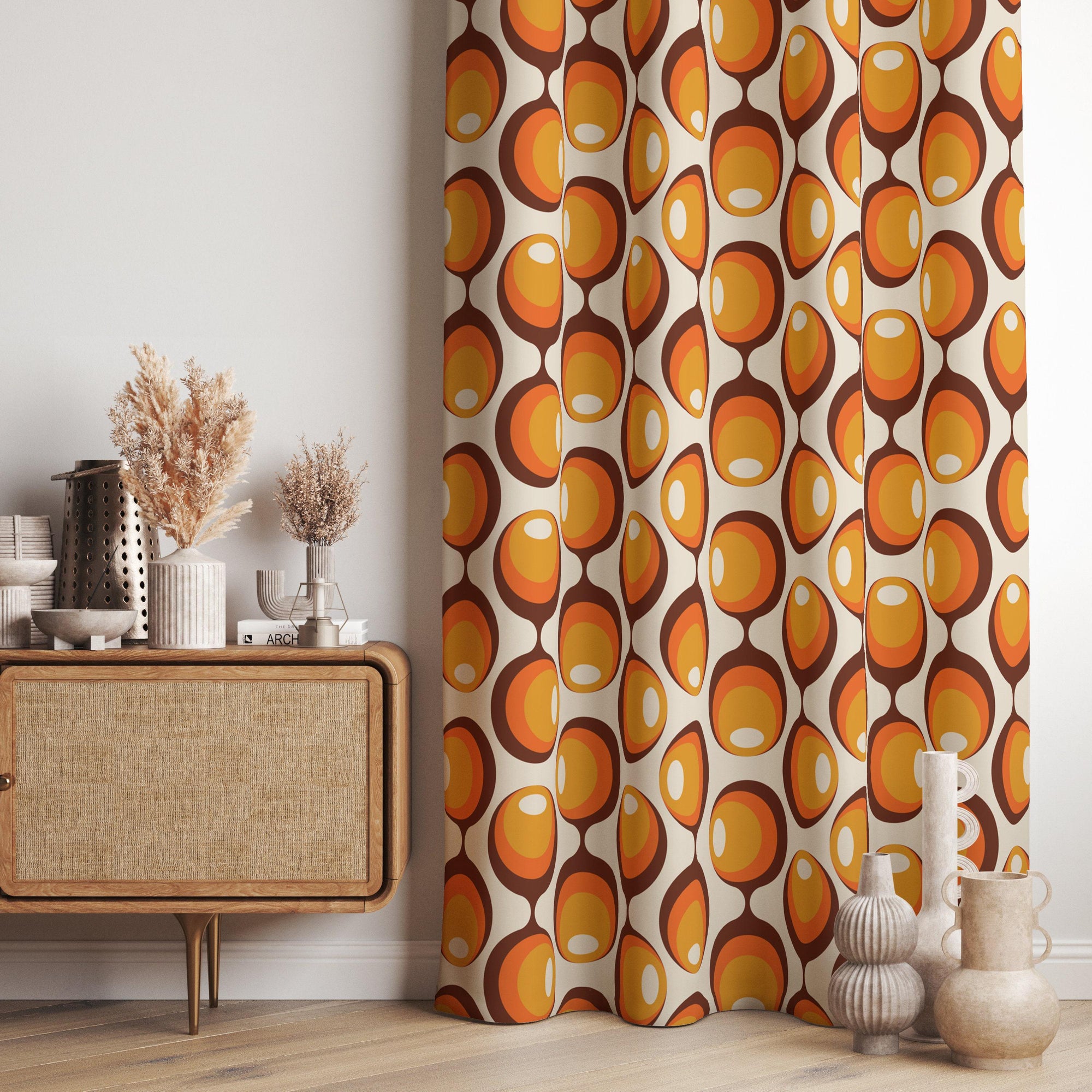 70s Groovy Curtains, Retro Grommet Curtains, Retro Blackout Curtain, Mid Century Curtain Panels, Retro Groovy Printed Curtain, Mcm Curtains