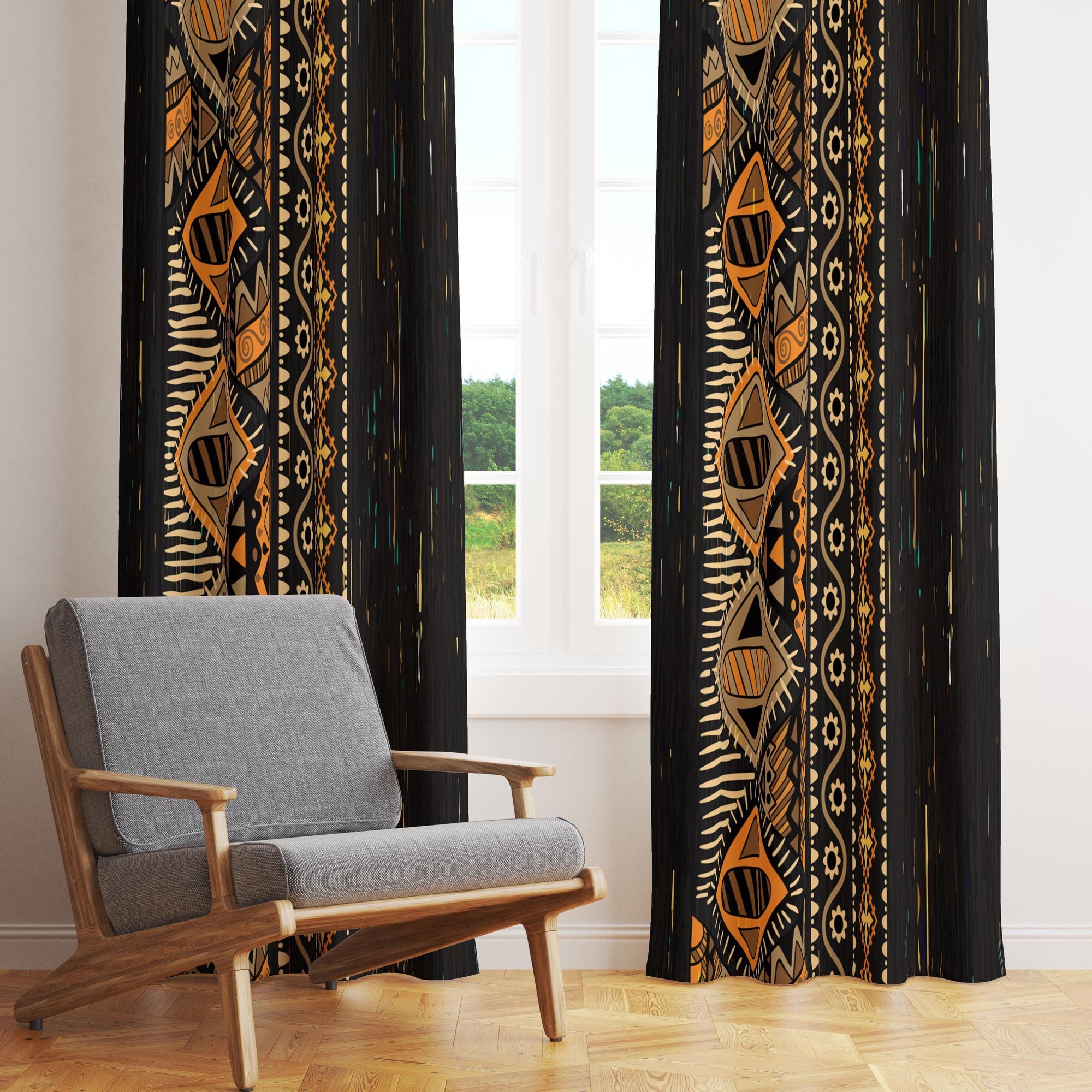 Ethnic Curtains, Tribal Curtains, African Mudcloth Blackout Curtain, Ethnic African Grommet Curtain, Ethnic Abstract Print Drapes