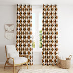 Retro Vintage Geometric Drapes, Retro Blackout Curtains, Mid Century Grommet Curtain, 70s Brown Geometric Abstract Printed Curtain Panels