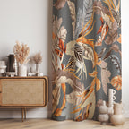 Tropical Leaf Curtains, Botanical Window Curtain Panels, Grey Tropical Curtain Panels, Tropical Drapes, Botanical Leaves Curtains