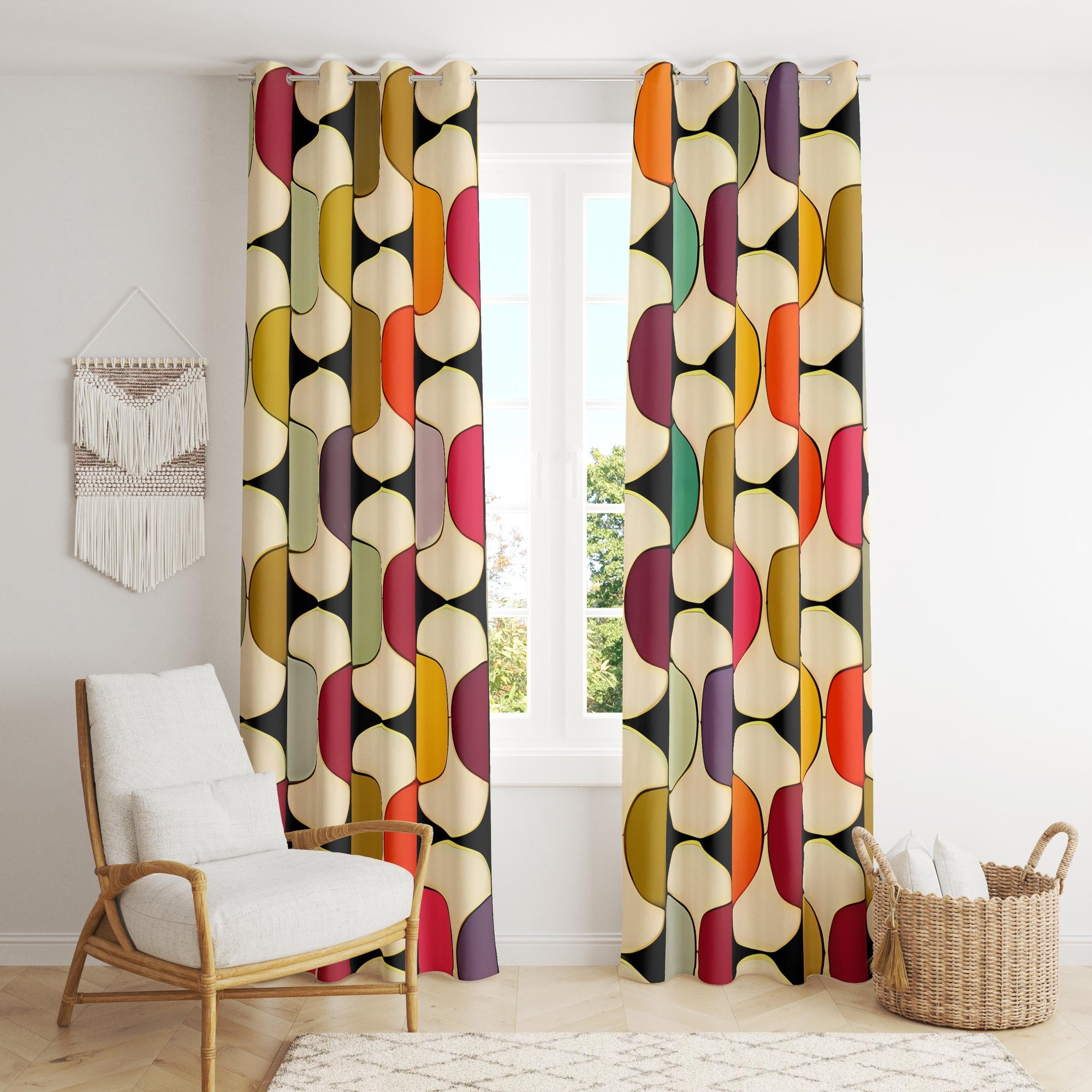 Retro Curtains, Mid Century Window Curtains, 70s Retro Blackout Curtain Panel, Retro Grommet Curtain, Minimalist Modern Print Drapes