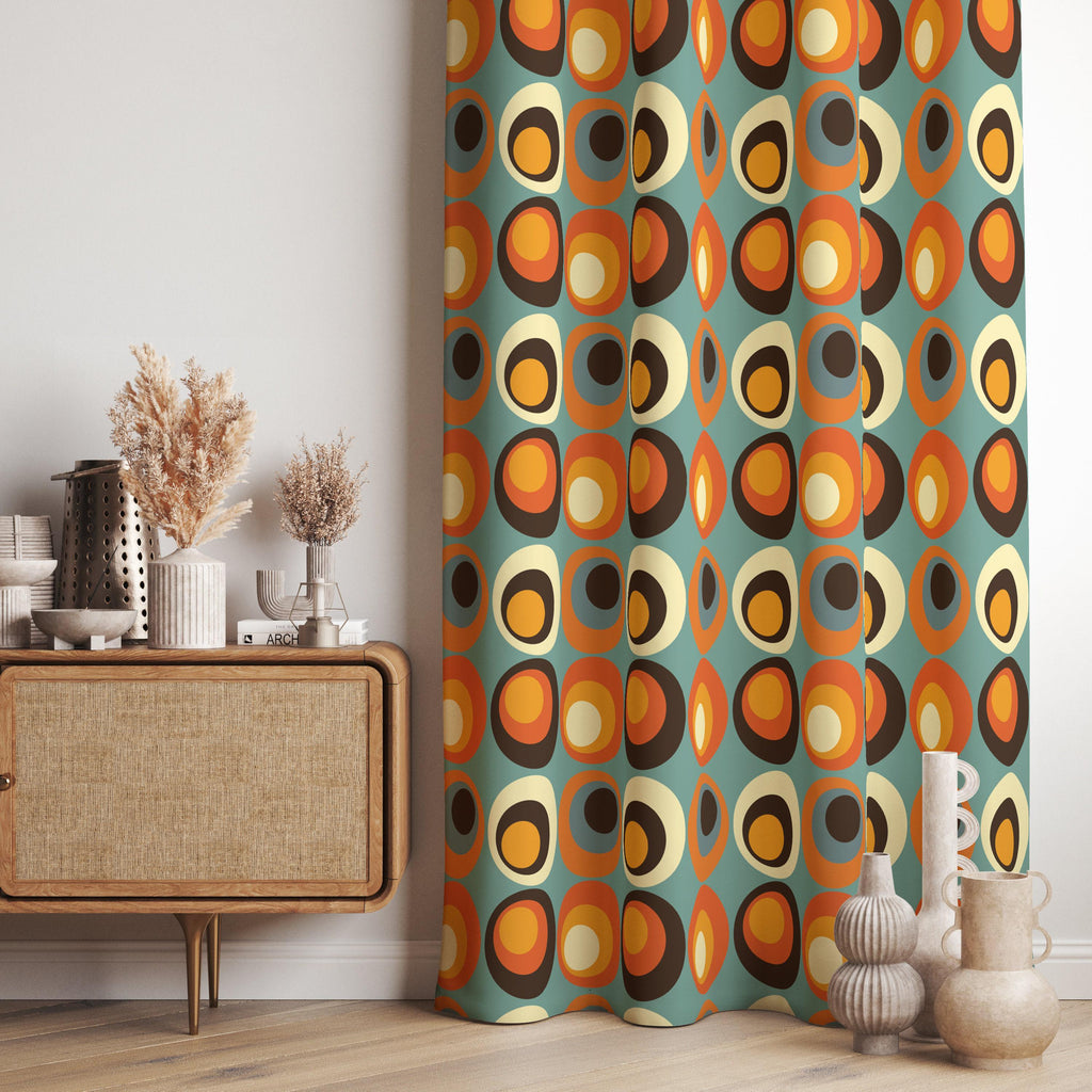 Retro Groovy Print Curtain, Mid Century Curtain Panels, MCM Curtain, 70s Orange Groovy Curtains, 70s Colorful Retro Curtains, Retro Curtain