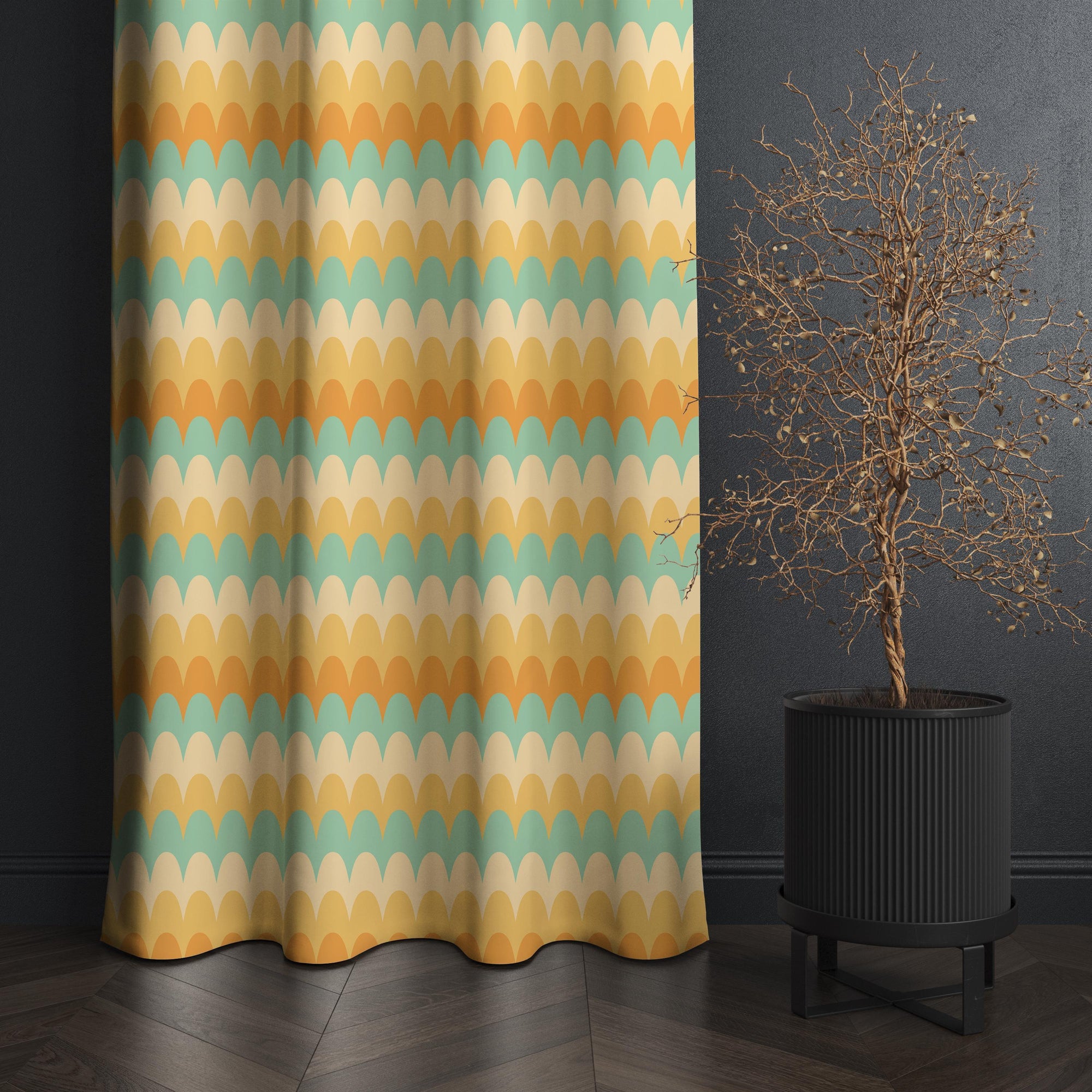 70s Wavy Style Curtain, Retro Window Curtains, Mid Century Curtain Panels,  80s Curtains, Funky MCM Curtains, Retro Wave Print Curtain