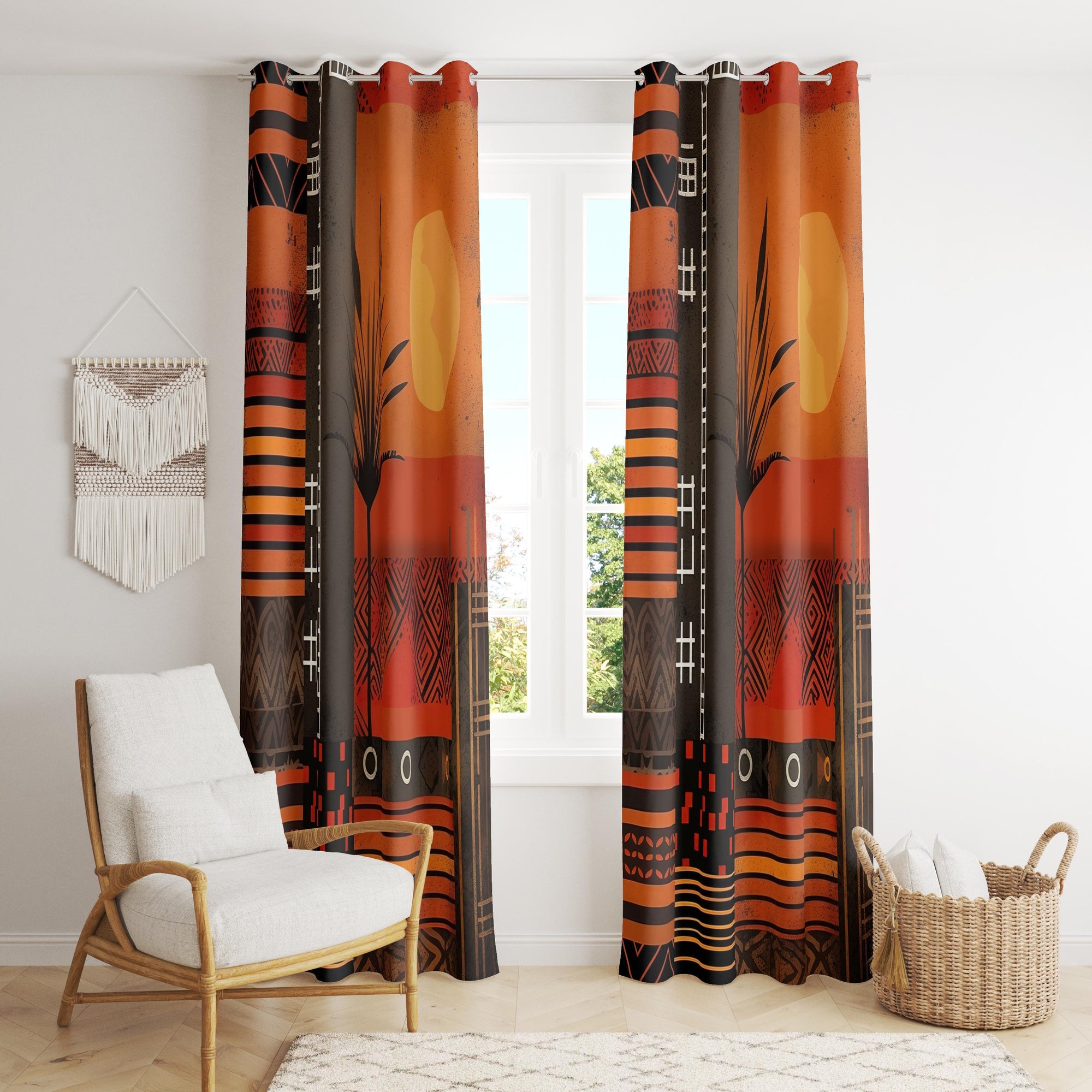 Boho Ethnic Curtains, Ethnic Curtain Panels, African Blackout Panels, Tribal Design Grommet Curtain, Ethnic Print Drapes