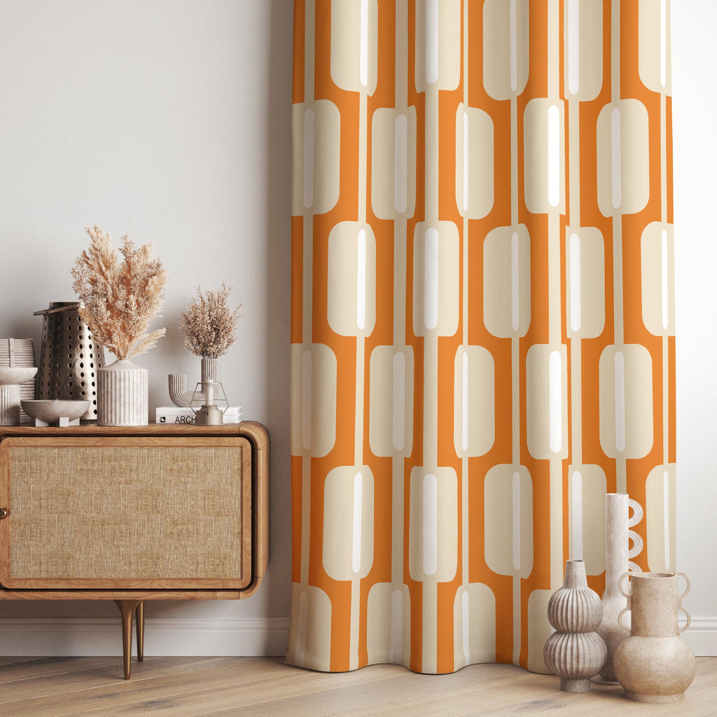 Orange Retro Geometric Curtain Panels, Mid Century Modern Drapes, 70s Orange  Window Curtains, Orange Retro Style Curtain