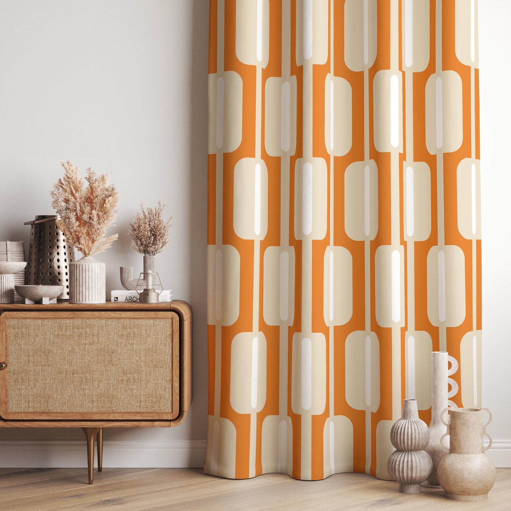 Orange Retro Geometric Curtain Panels, Mid Century Modern Drapes, 70s Orange  Window Curtains, Orange Retro Style Curtain