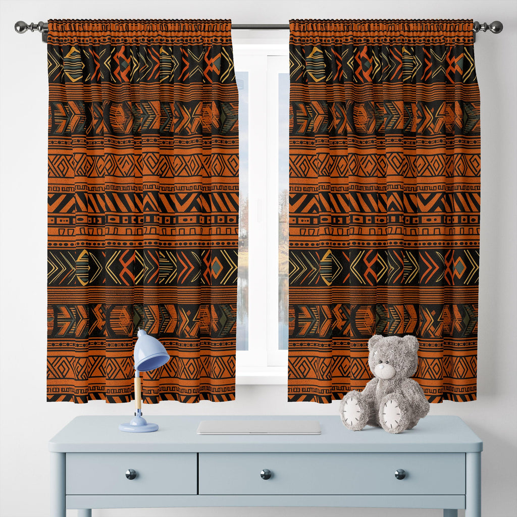 Terracotta Ethnic Window Curtain Panels, African Printed Curtain, African Ethnic Terracotta Curtain, African Tribal Curtains, African Drapes