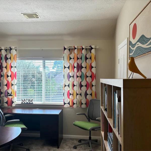 Retro Vintage Geometric Abstract Curtains, 70s Retro Window Curtains, MCM Print Drapes, 70s Bauhaus Style Curtain, Mid Century Curtain Panel