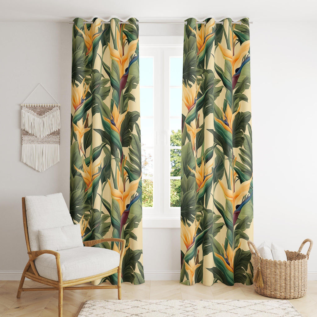 Excotic Floral Print Curtains, Bird of Paradise Floral Curtain Panels, Exotic Floral Drapes, Botanical Flowers Curtains, Tropical Curtains